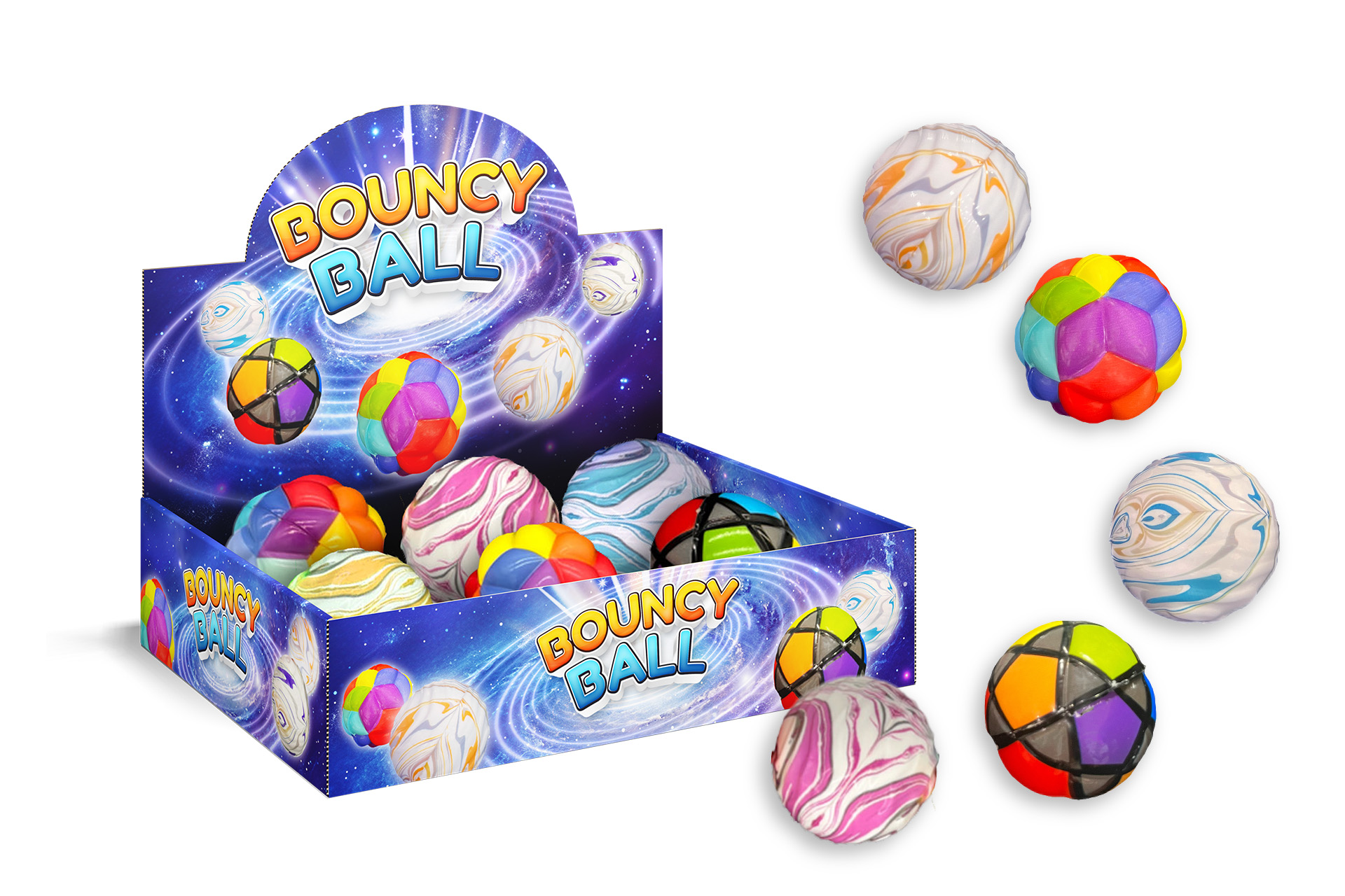 Bouncy Ball "Colorful", Ø 6cm, 3 Designs, 5 Farben, im Display