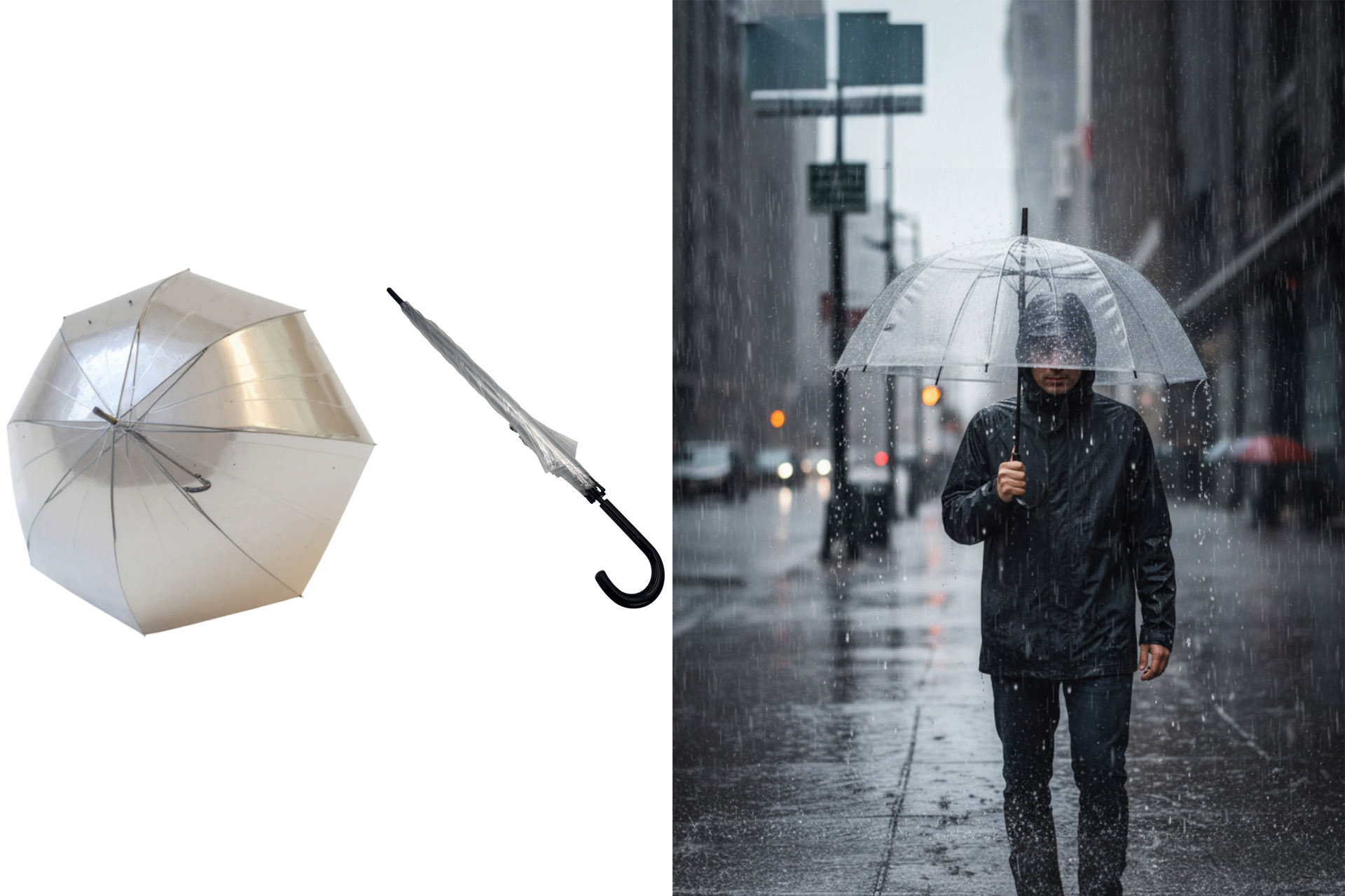 Regenschirm Transparent "Premium", Ø 110cm, schwarz