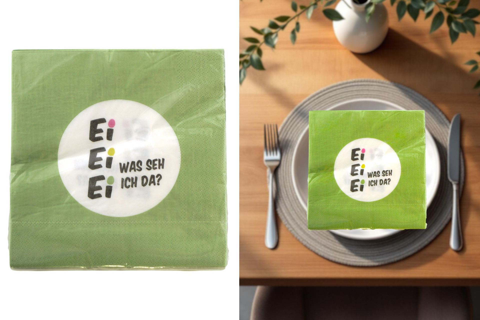 Servietten "Ei Ei Ei WAS SEH ICH DA ?" 33x33cm, ¼ Falz, 3-lagig, 20er Pack