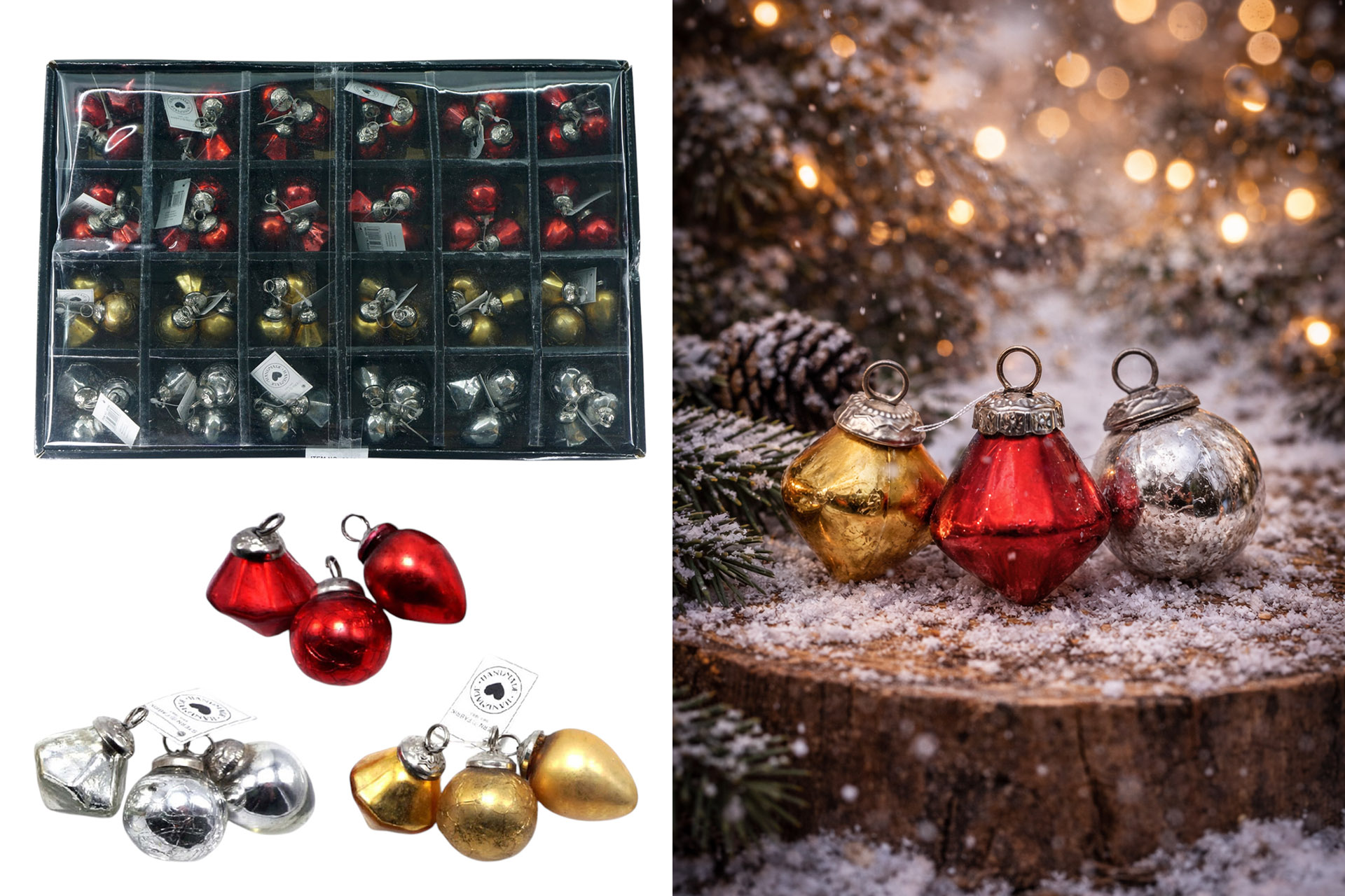 Weihnachtskugeln Glas 3er-Set "Premium" Ø 2,5cm im Display, 3 Farben