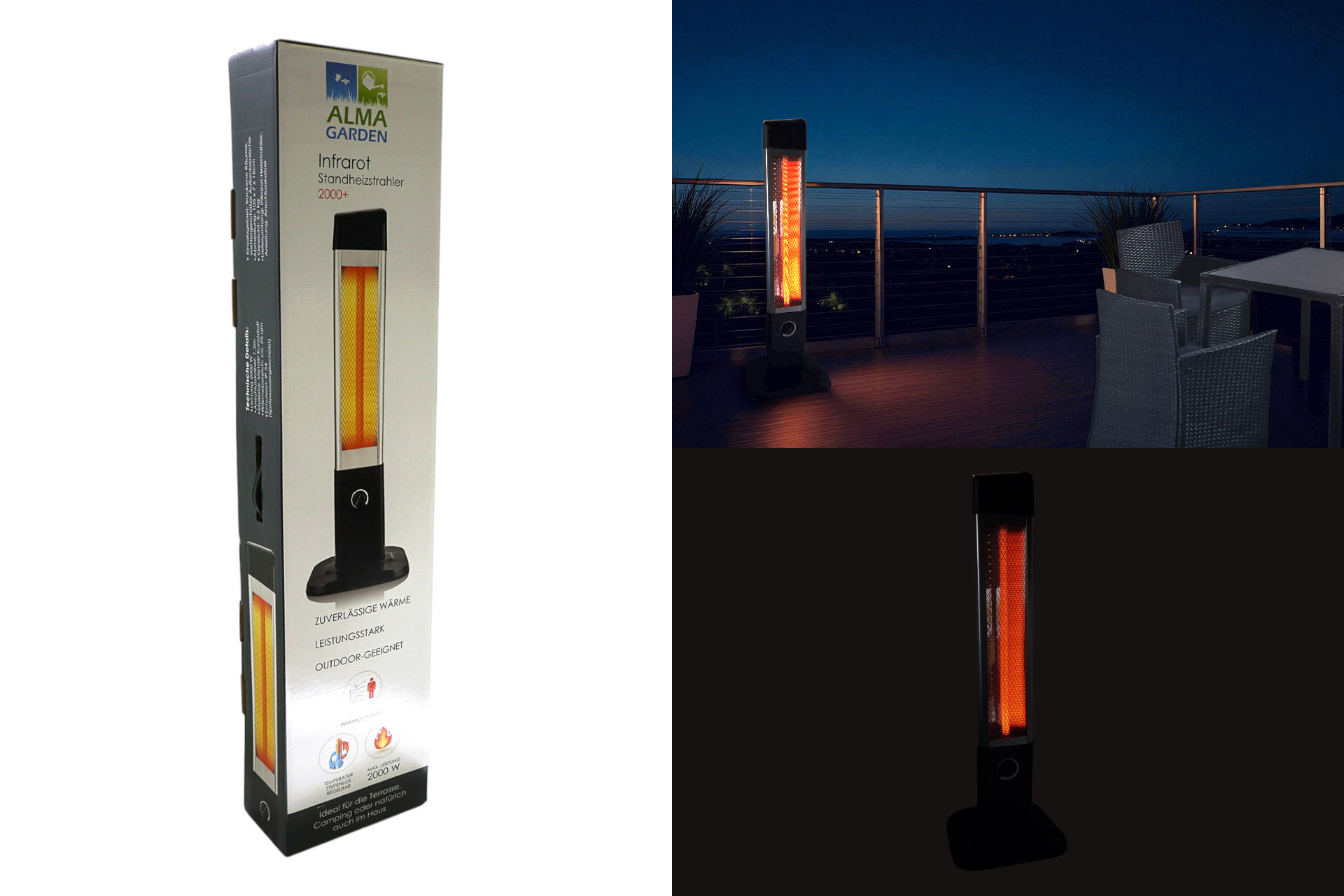 Heizstrahler elektrisch mit Standfuß, 105x7x16cm, schwarz