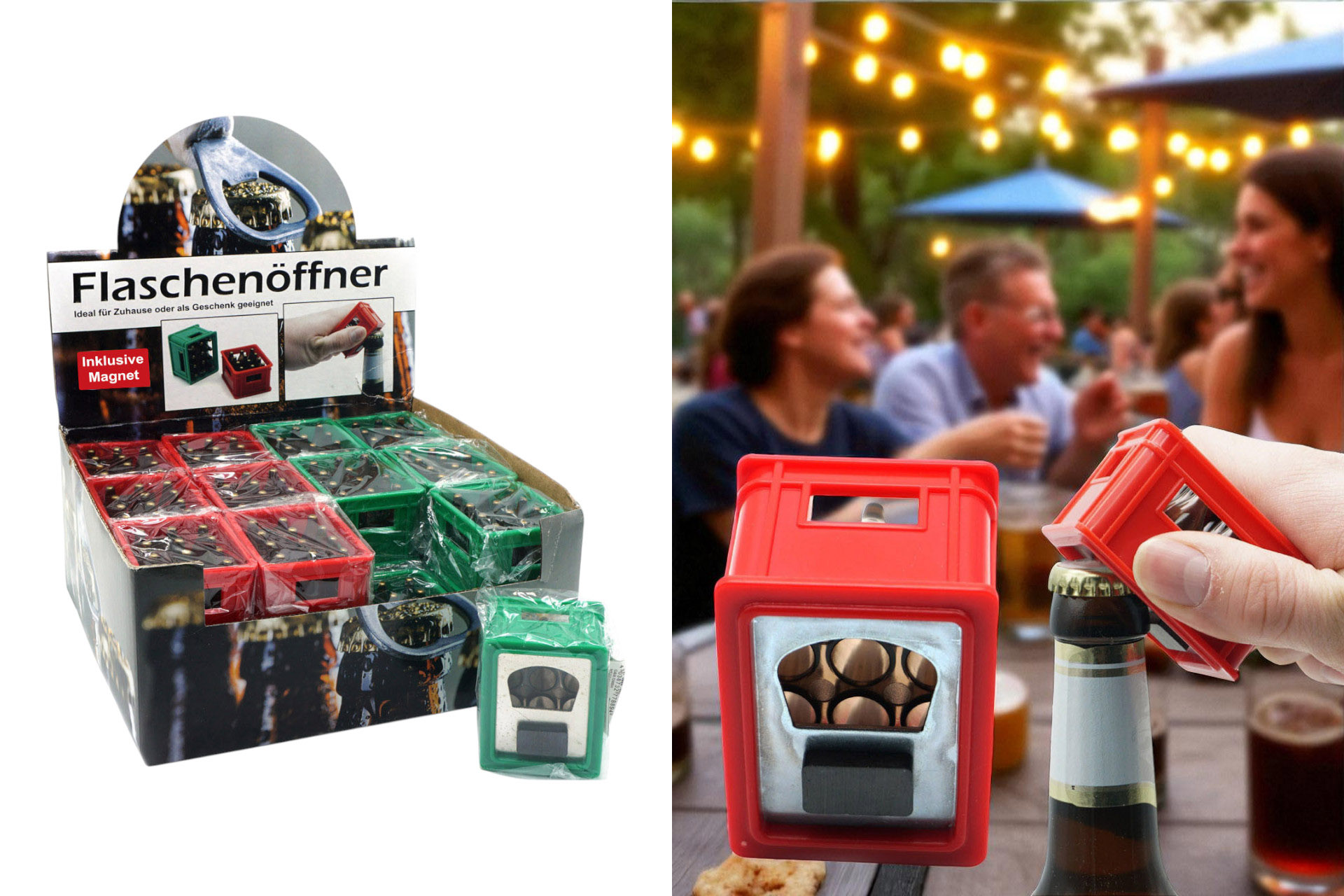 Bottle opener beer crate 6x4.5x3.5cm in display, with magnet