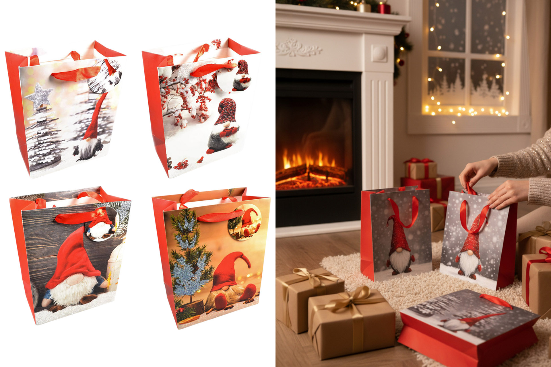 Geschenktüte Weihnachten "Wichtel" 18x23x10cm, 4 Designs