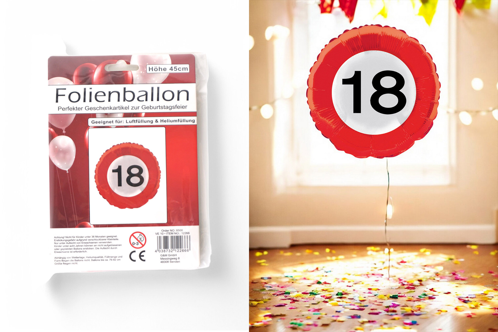 Foil ballon, road sign "18", 45cm
