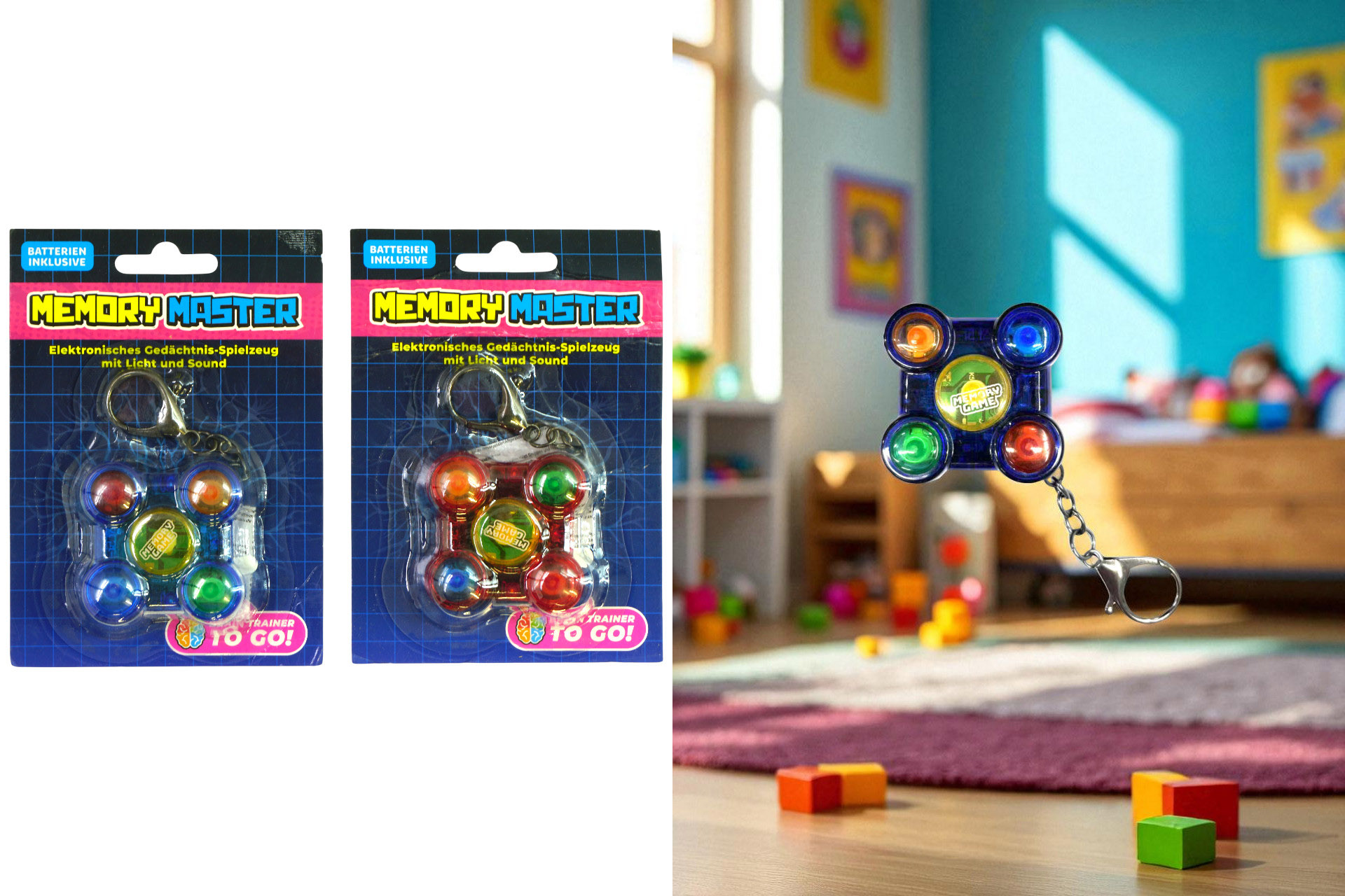 Virtuelles Konzentrationsspielzeug "Memory Game", mit Schlüsselanhänger, 5x5x1,5cm, 2 Farben