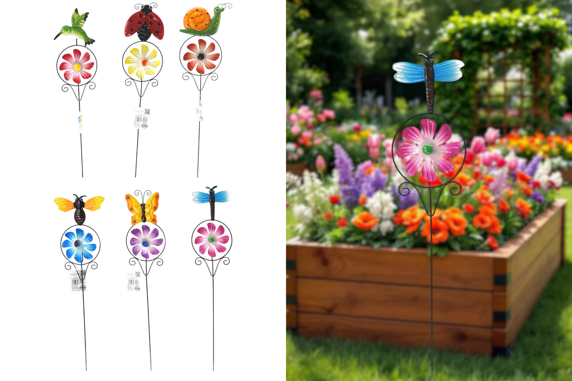 Metal Steak pinwheel metal with animals 14x3.5x61cm, 6 designs