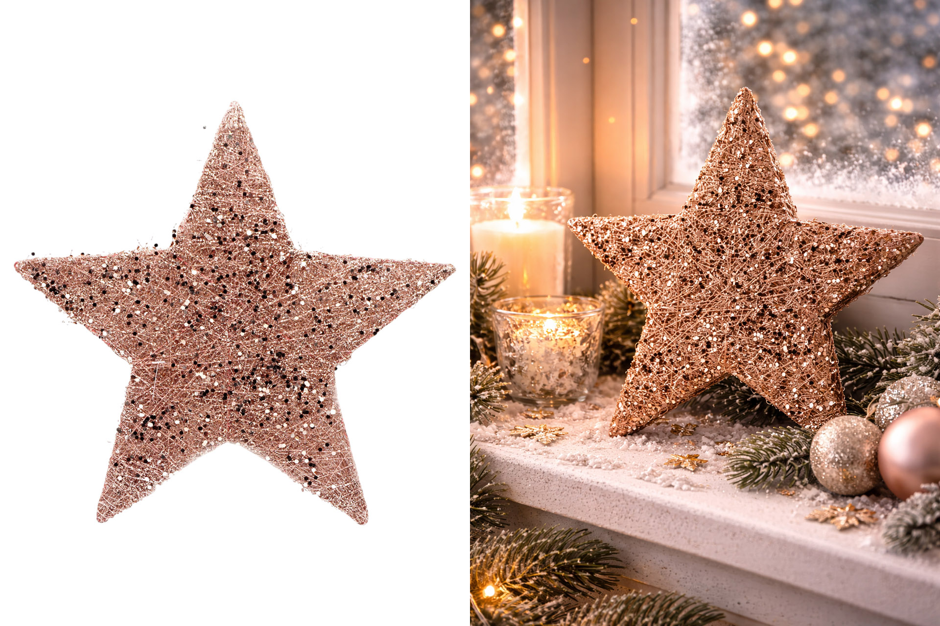 Sisalstern "Glitter" zum hängen, 15cm, rose