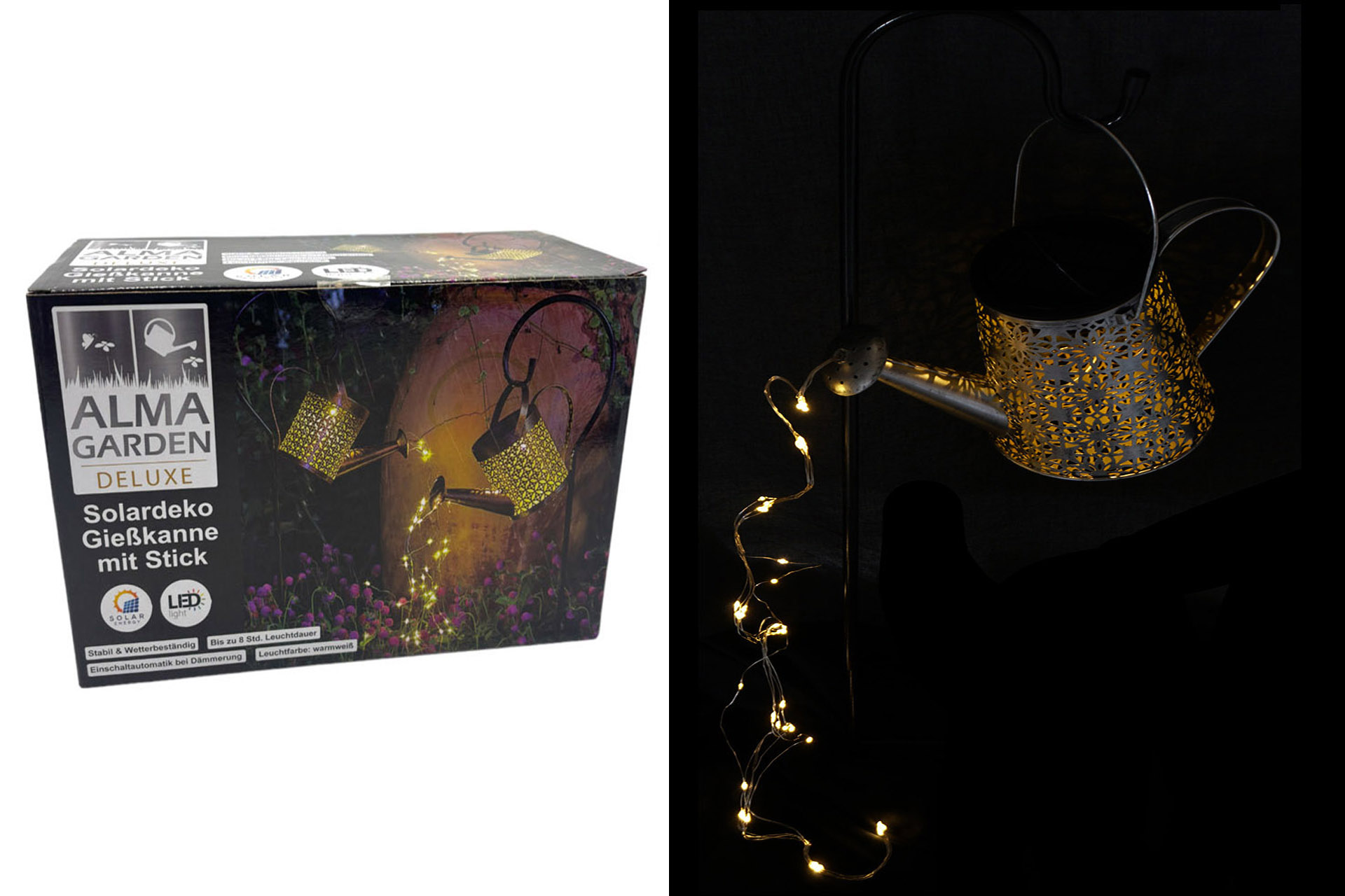 Solar "Gießkanne" mit Stick, 46 LEDs, 30x16x15cm, warmweiß