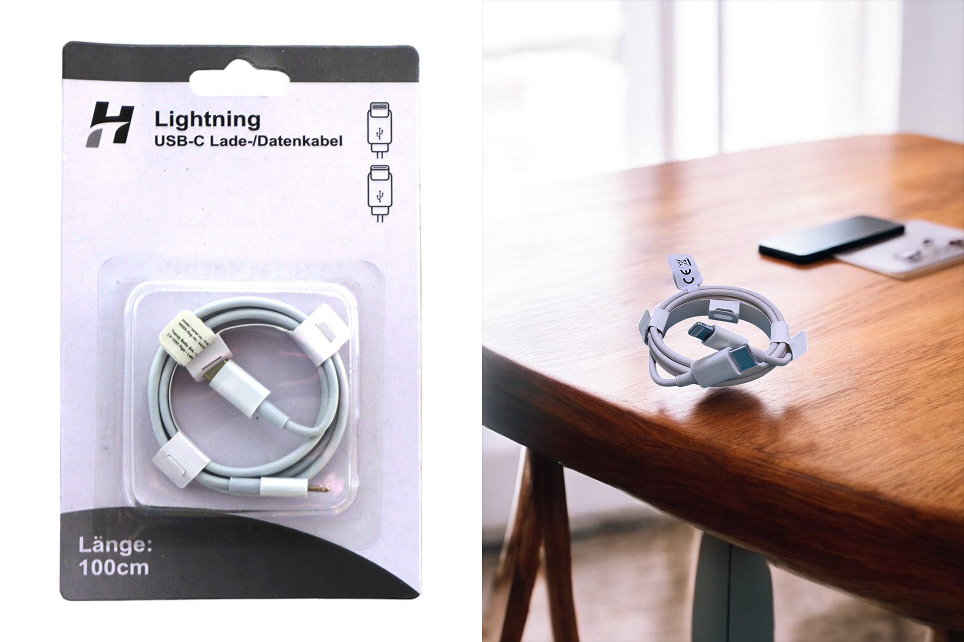 Lade-/Datenkabel für iPhone, USB-C auf Lightning, 1m, weiß