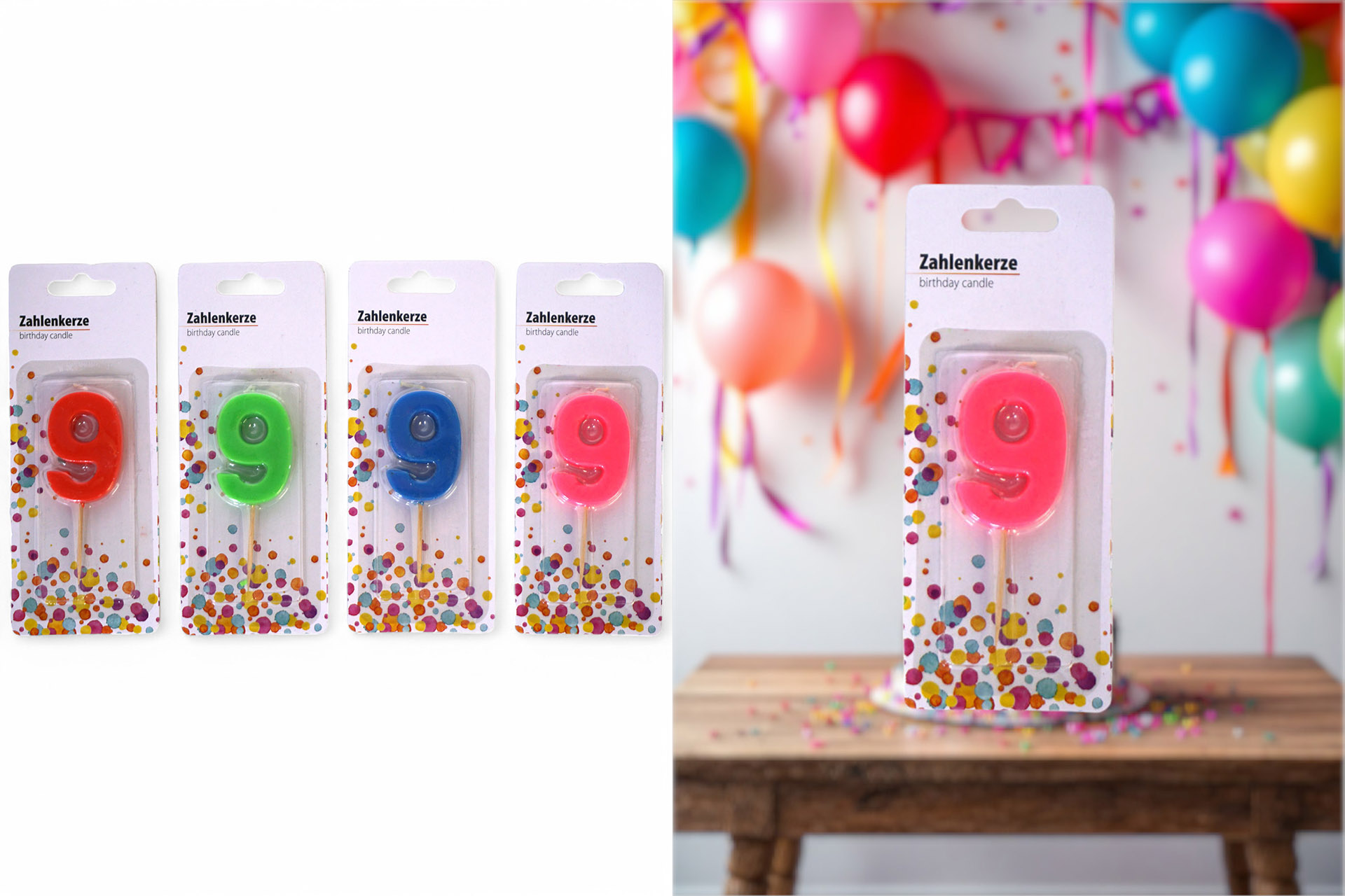 Geburtstagskerze Ziffer - 9 , auf Holzstick 8cm