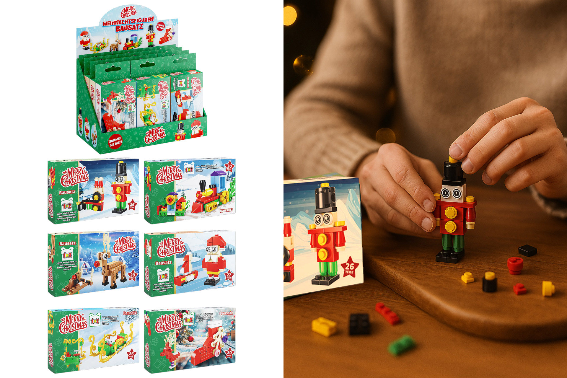 Bricks-Set "Weihnachten", 30 tlg., 6 Designs sortiert, im Display