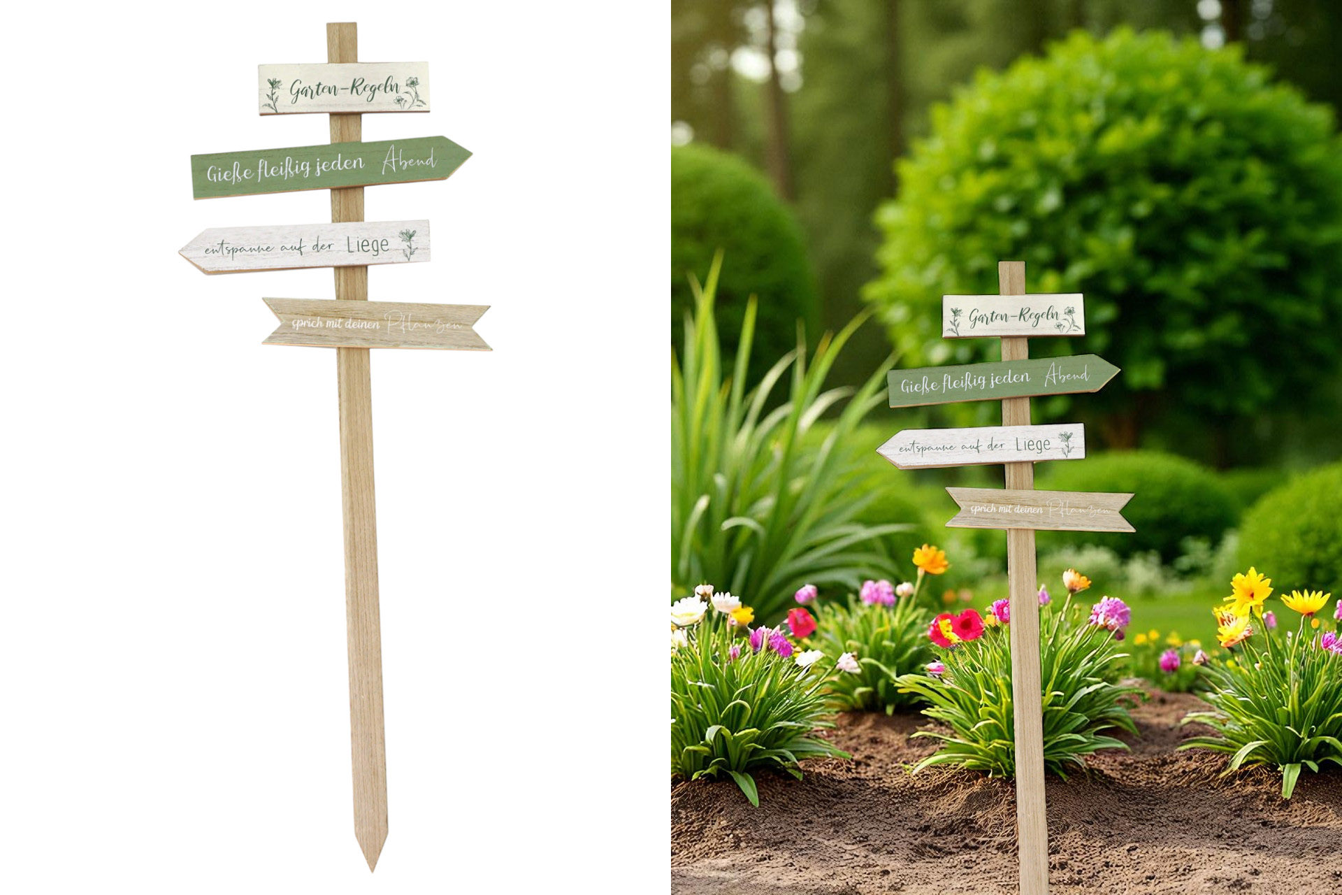 Gartendeko "Wegweiser" mit Erdspieß und 4 Sprüchen, 100x37cm