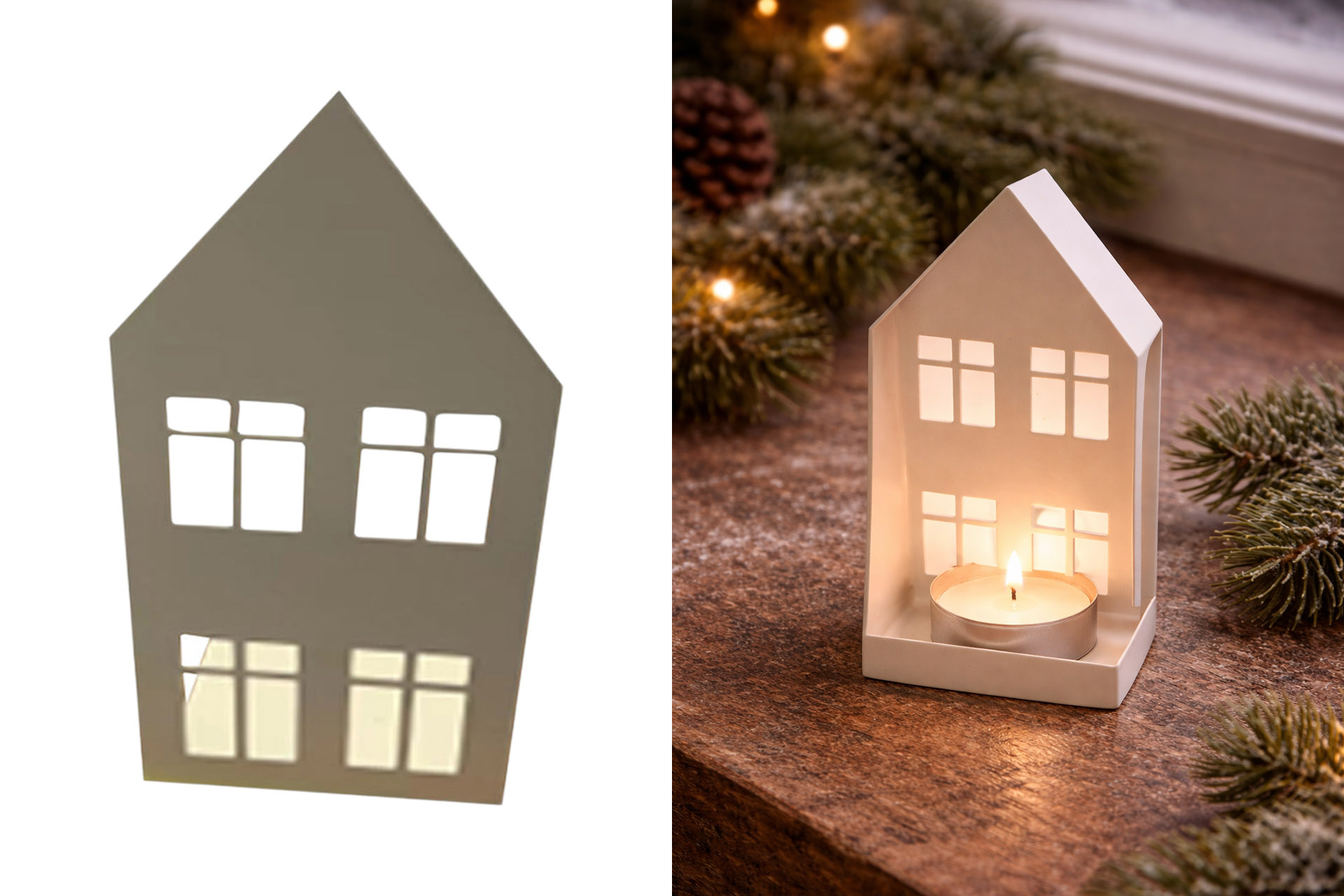 Weihnachtsdeko Metall Teelichthalter "Haus", 7,5x14cm, weiß