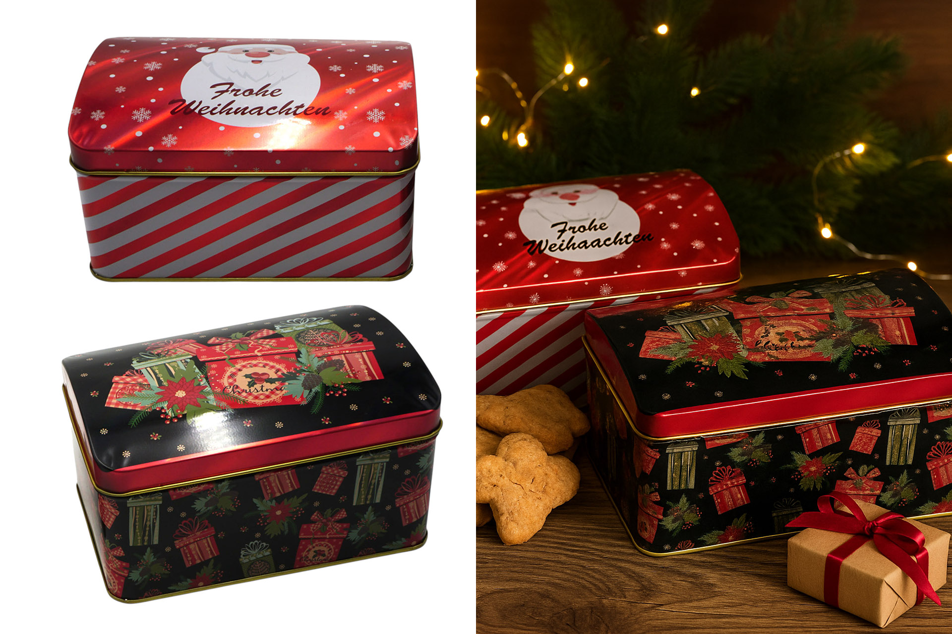 Metalldose Weihnachten "Schatzkiste", 16x11x9,5cm, 2 Designs