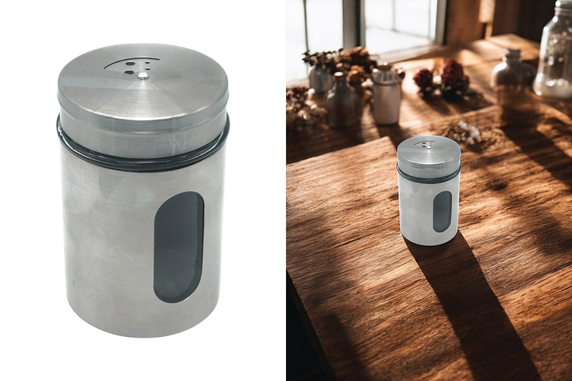 Gewürzstreuer Glas in Edelstahlhülle "BIG" 11cm x Ø 7,5cm