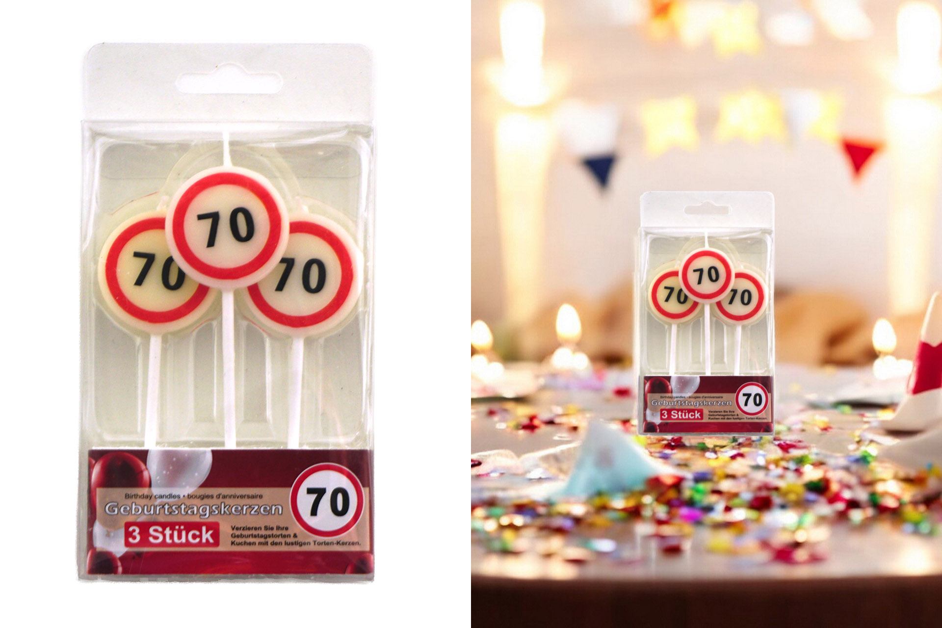 Jubiläums Sortiment Refill für Display Geburtstagskerzen 3er "70"