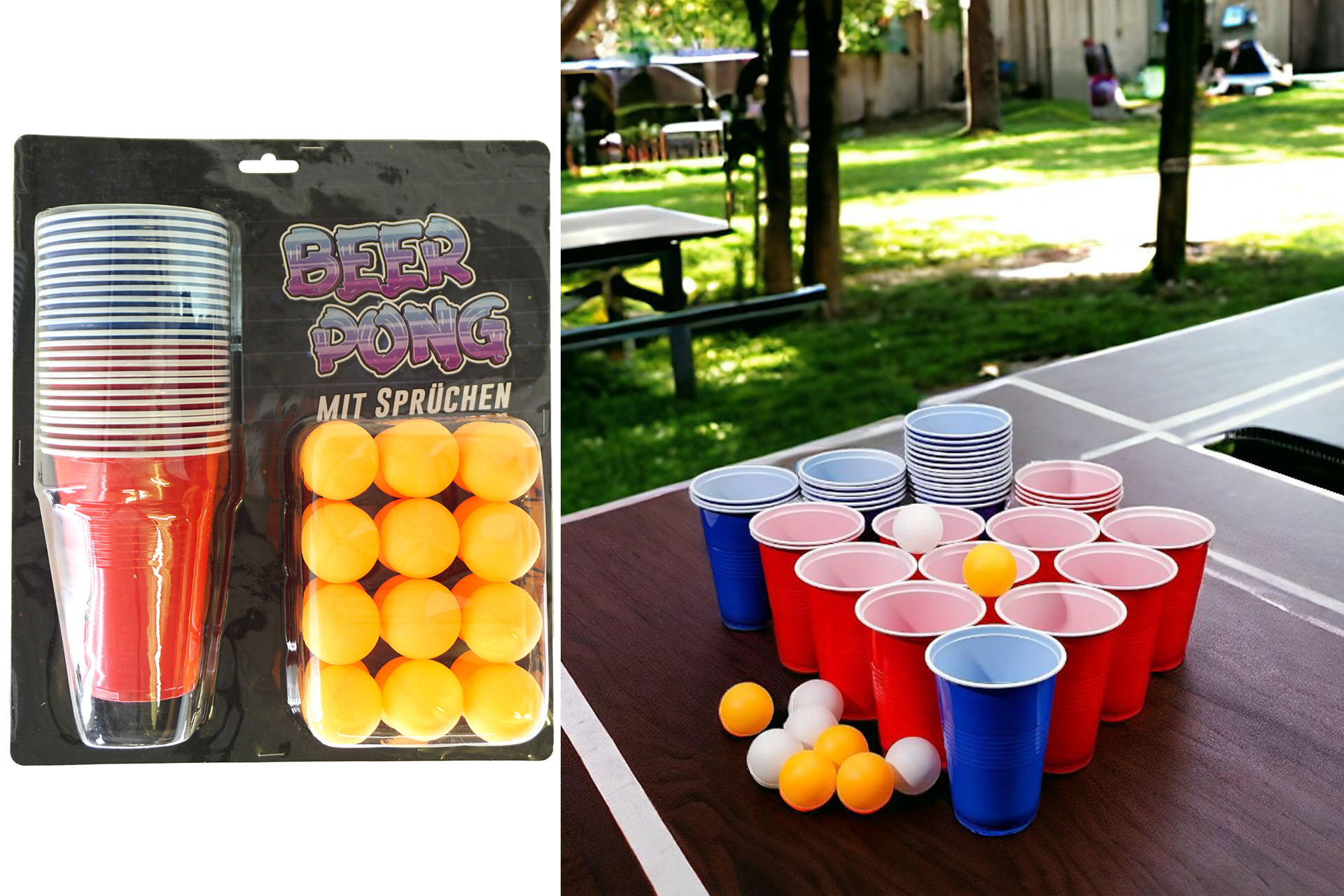 Trinkspiel "Bierpong" mit Spruch, 48tlg, 3 Designs