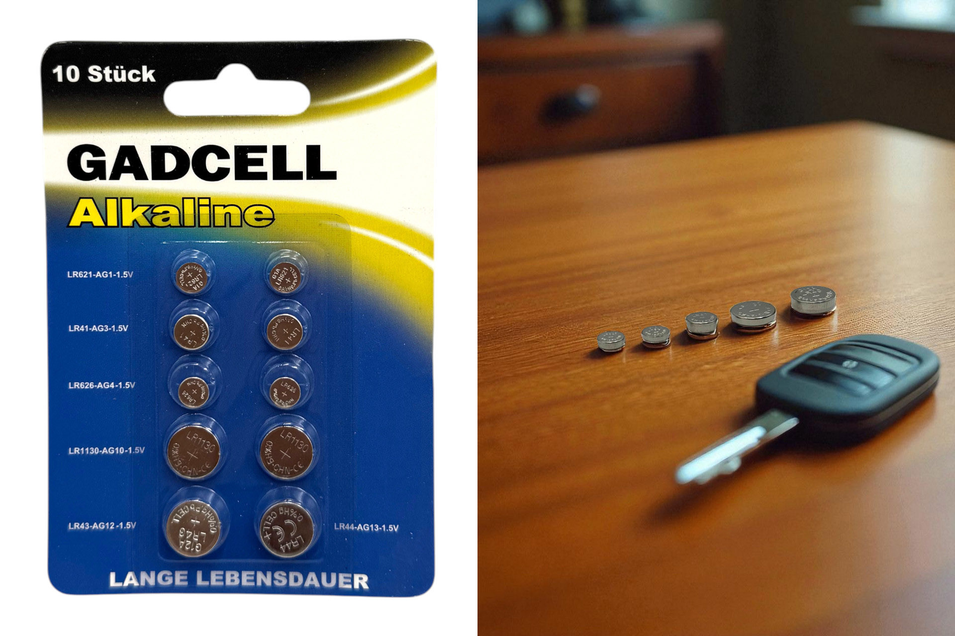 Button cell battery Alkaline, selection of 6 types, 10 pieces