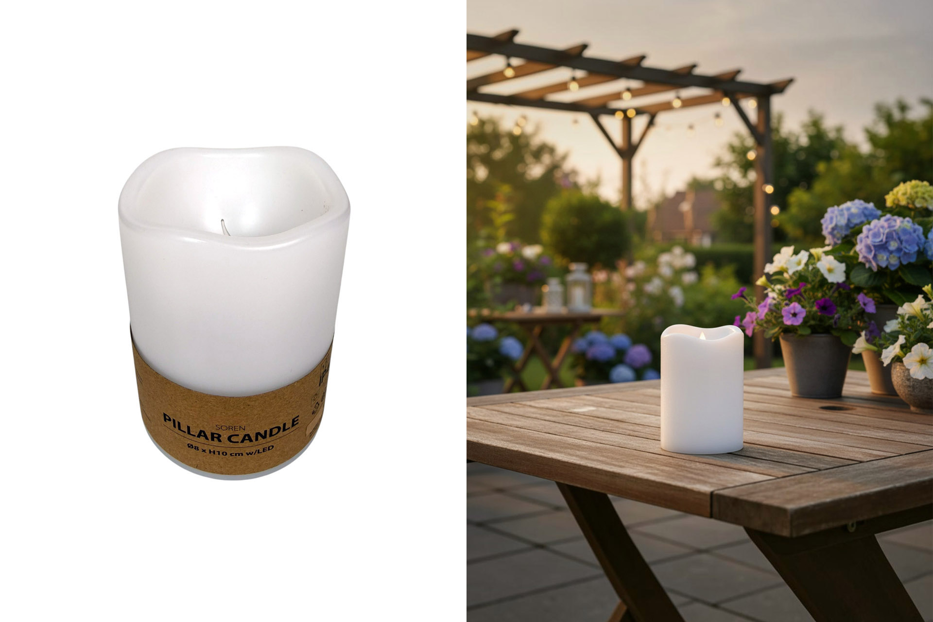 LED Outdoor Kerzen, 8x8x10cm, mit Timer, Stock!