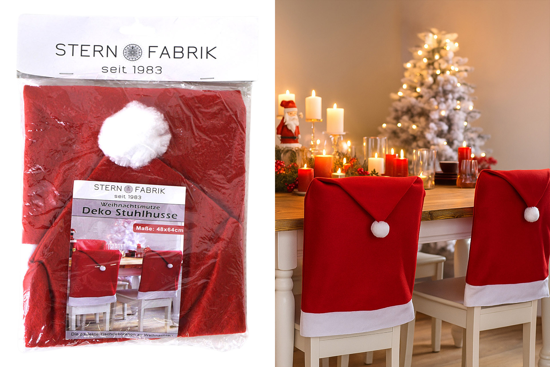 Deco table chair cover Christmas hat red, 48x64cm