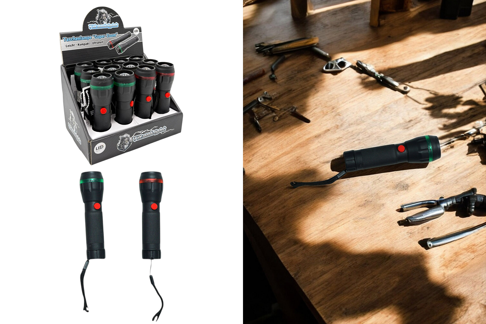 Taschenlampe "Super-LED" schwarz, mit Zoomfunktion