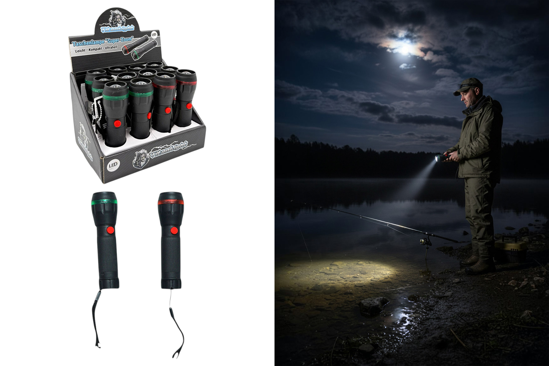Flashlight "Super-LED" black, with zoom-mode