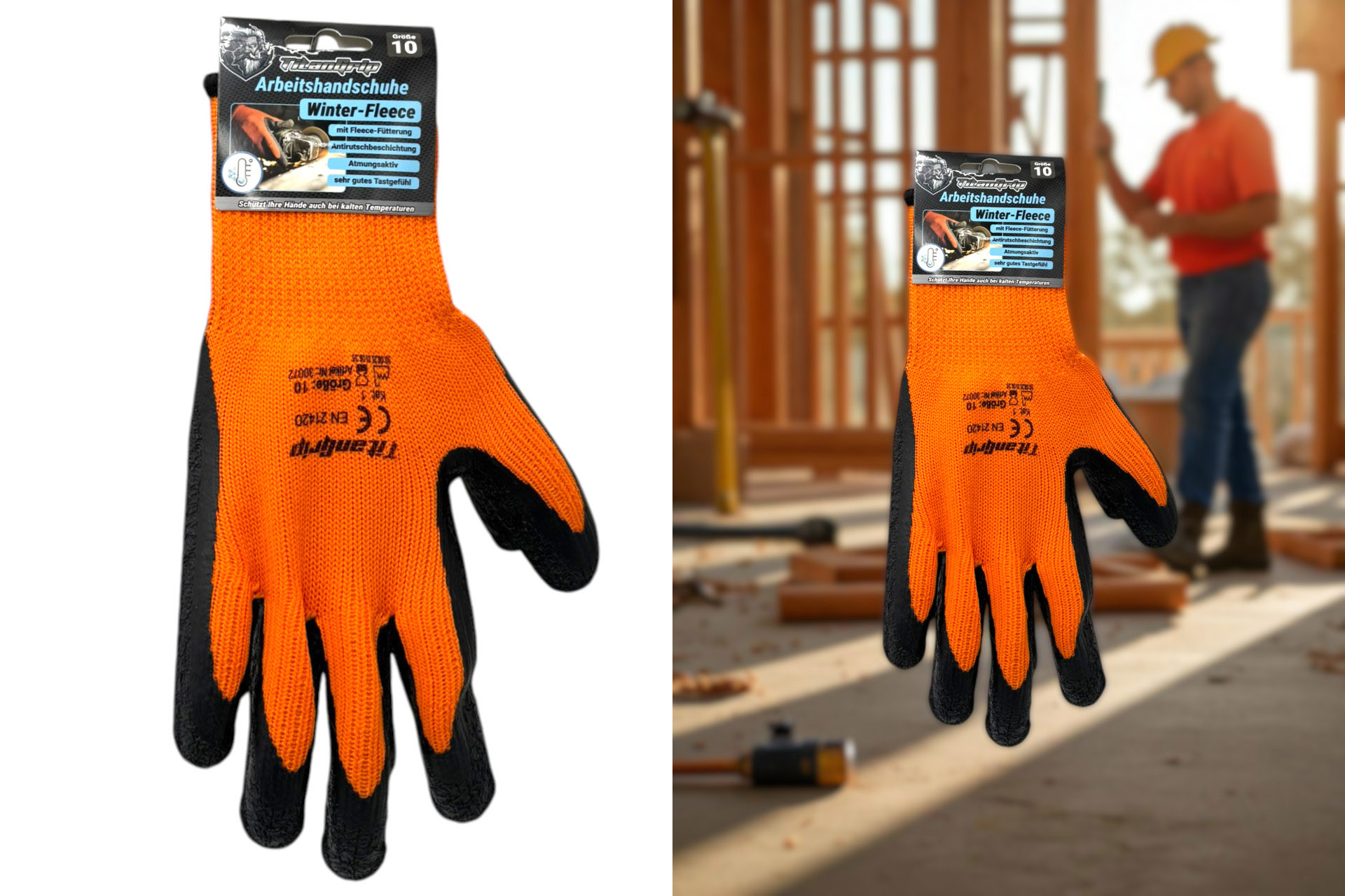 Arbeitshandschuhe "Heavy duty" Anti Rutsch schwarz/orange, mit Fütterung