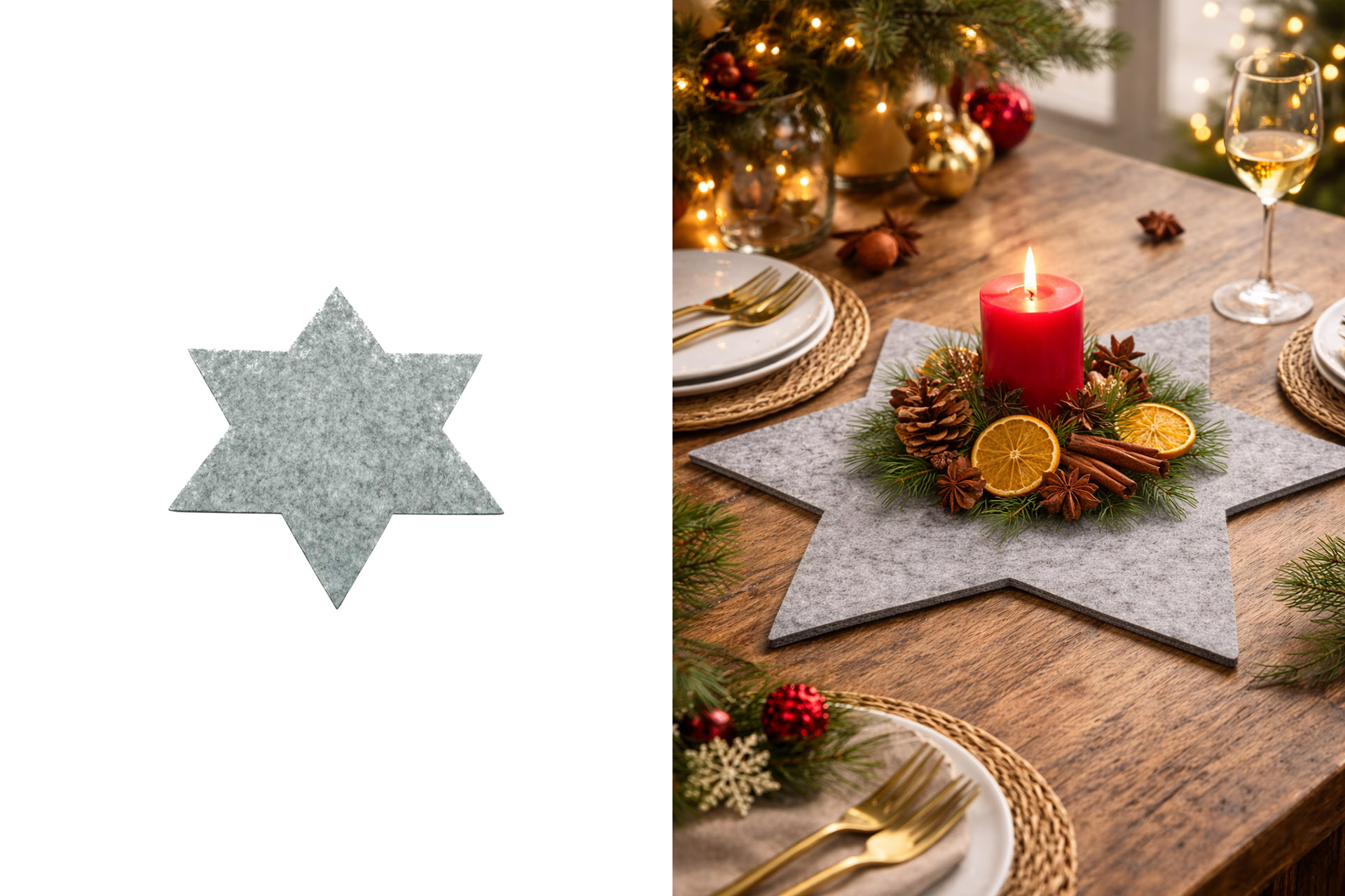 Weihnachtsdeko Filzstern 15cm, hellgrau