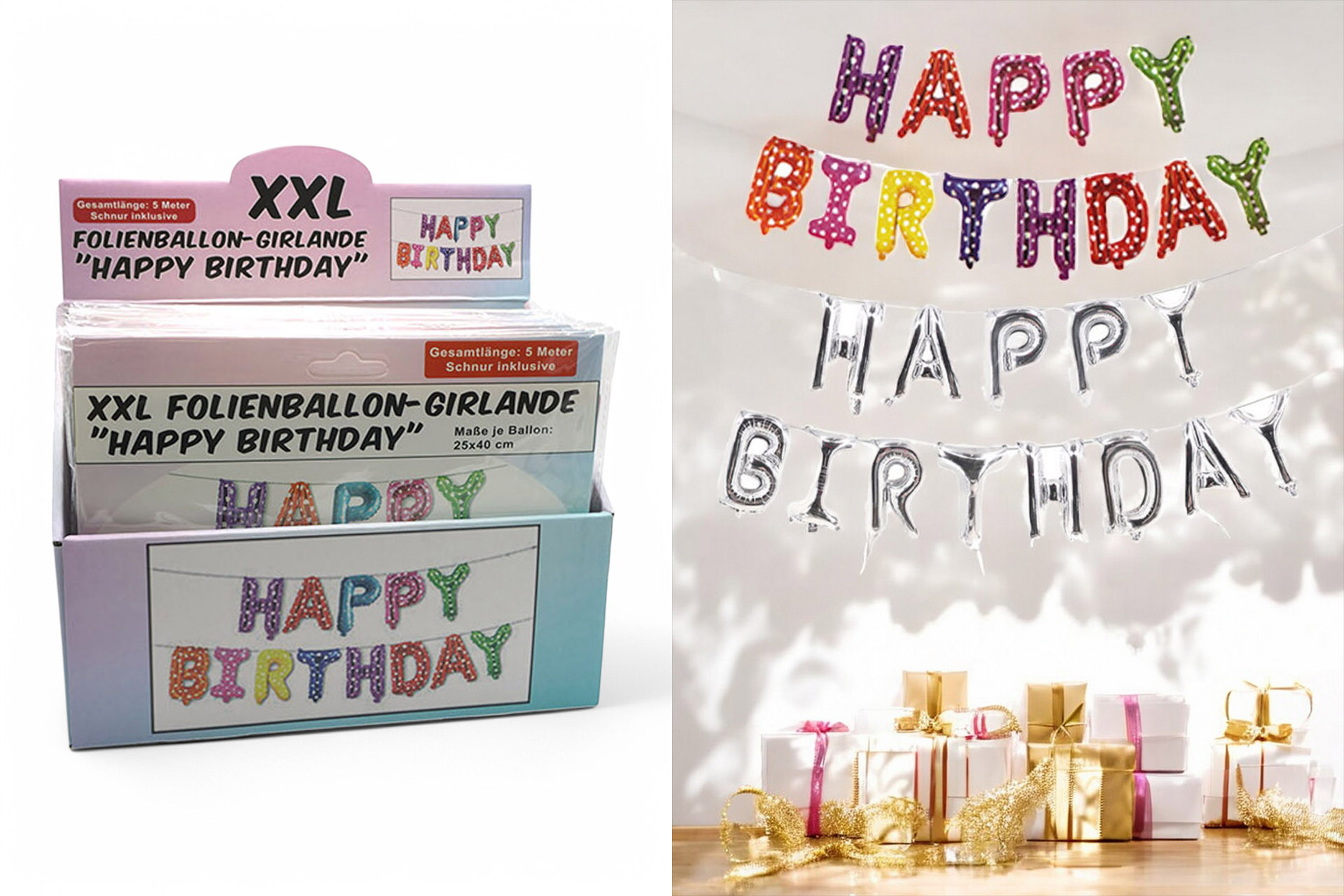 Folienballon "Happy Birthday" Girlande, sortiert
