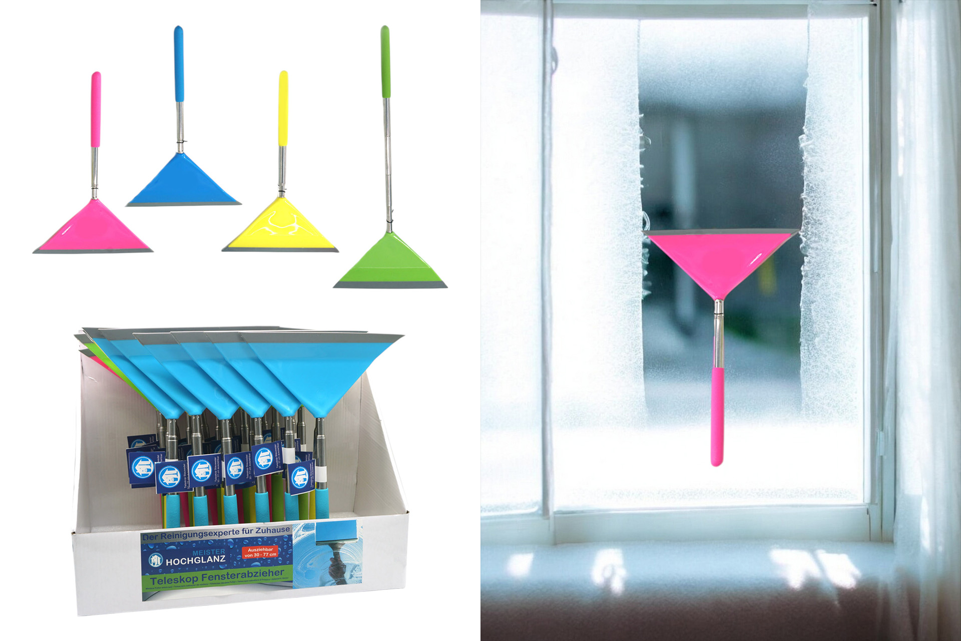 Fenster Abzieher Premium Teleskop, 4 Farben, 26,5-77cm ausziehbar, im Display