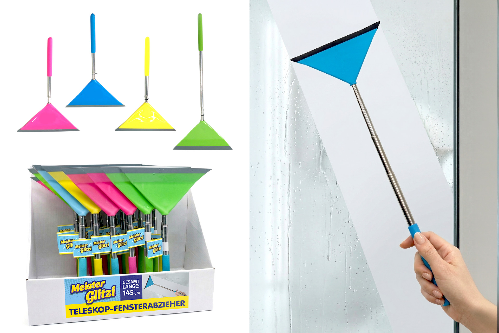 Fenster Abzieher Premium Teleskop, 4 Farben, 26,5-77cm ausziehbar, im Display