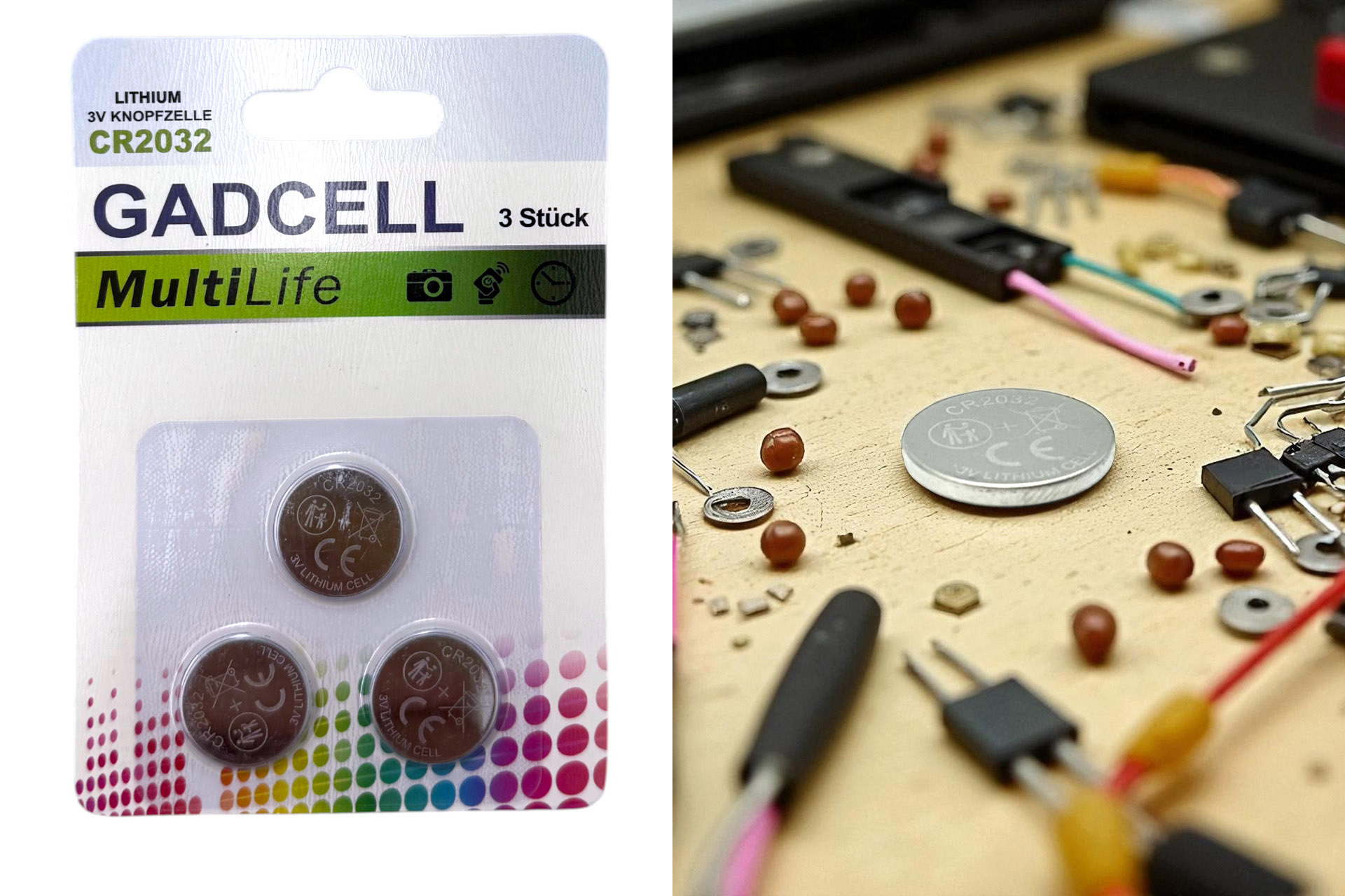 Button cell battery Lithium CR2032, 3 pieces-package