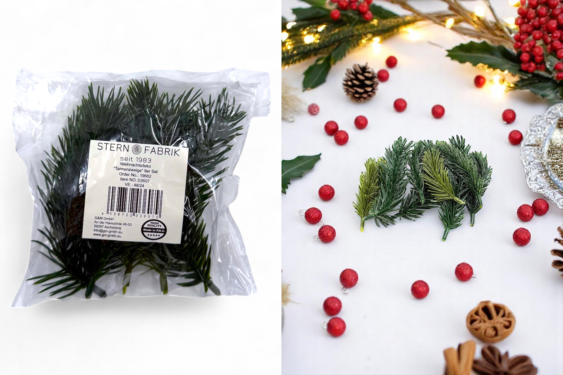 Weihnachtsdeko "Tannenzweige", 9er Set, 14x13cm, grün