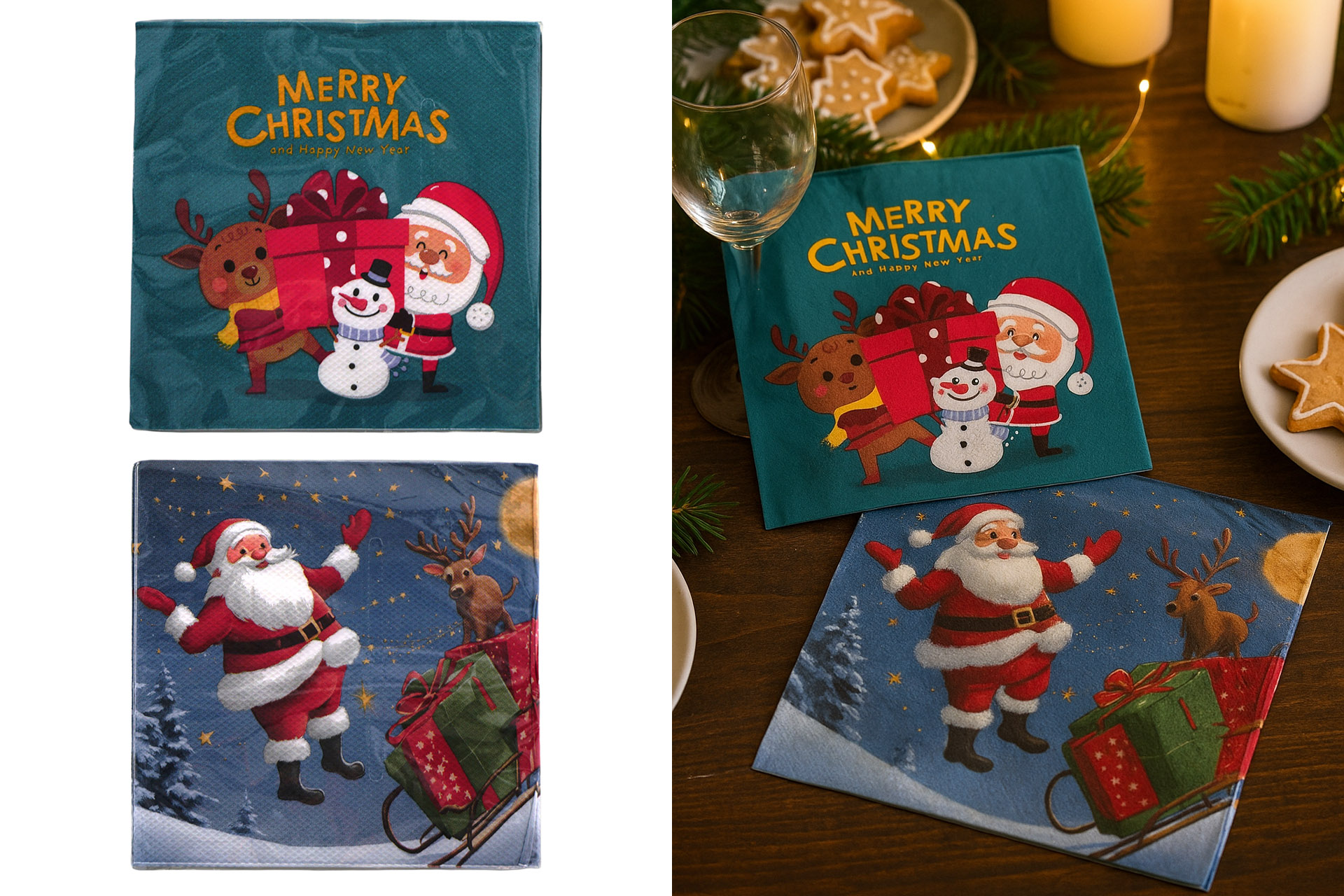 Servietten "Comic" 33x33cm, ¼ Falz, 3-lagig, 20er Pack, 2 Designs