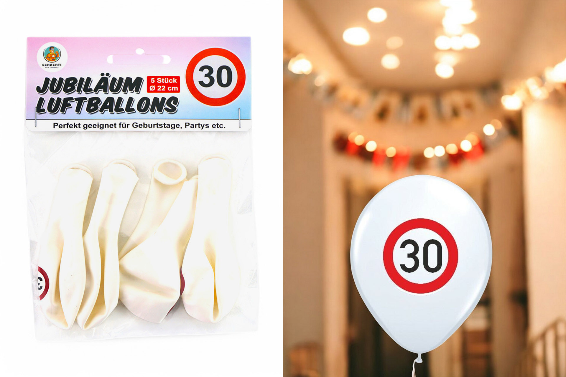 Luftballons "Jubiläum 30" weiß, 5er Pack, ø22 cm