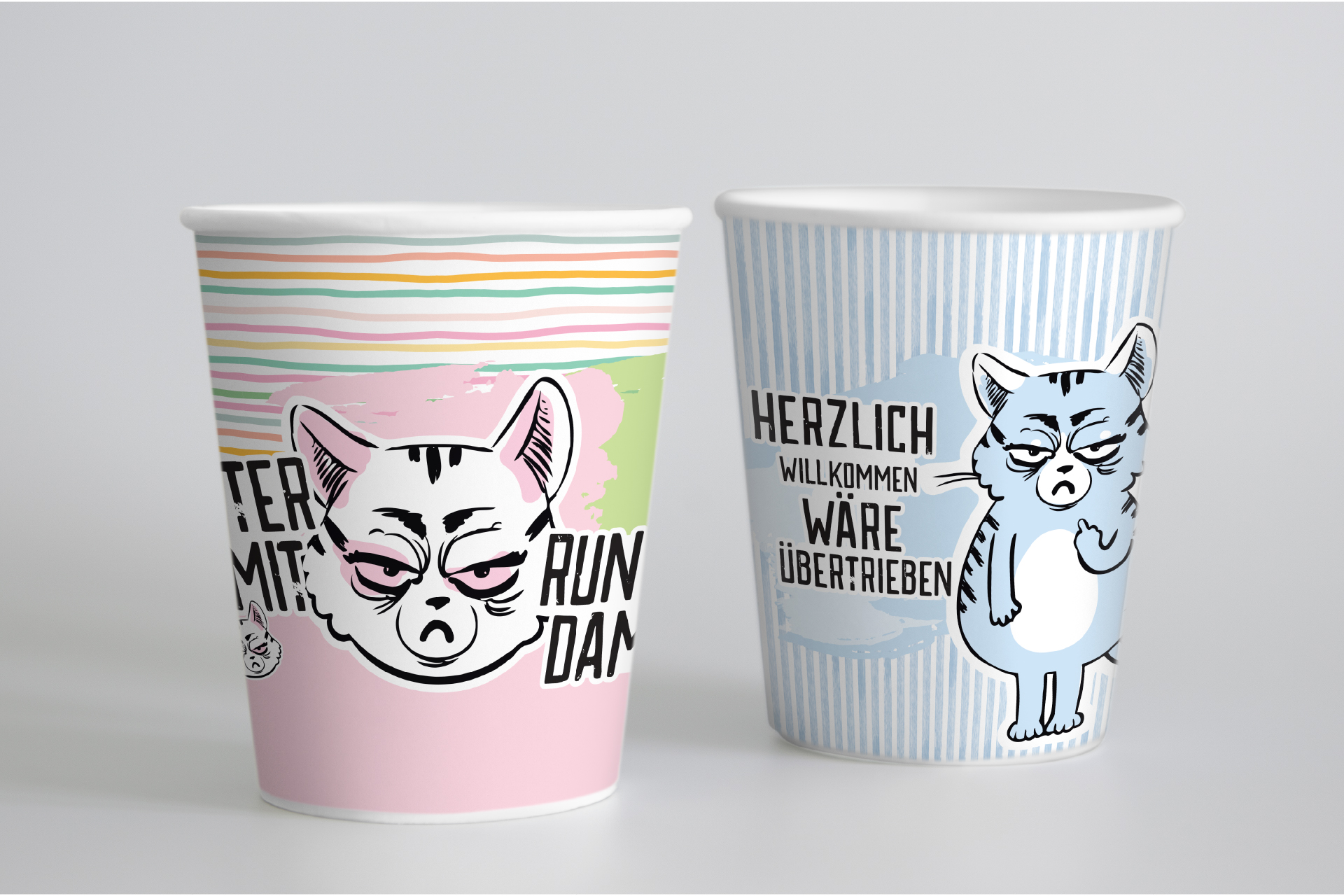 Pappbecher "Miesekatze", 6er Set, 200ml, 2 Designs