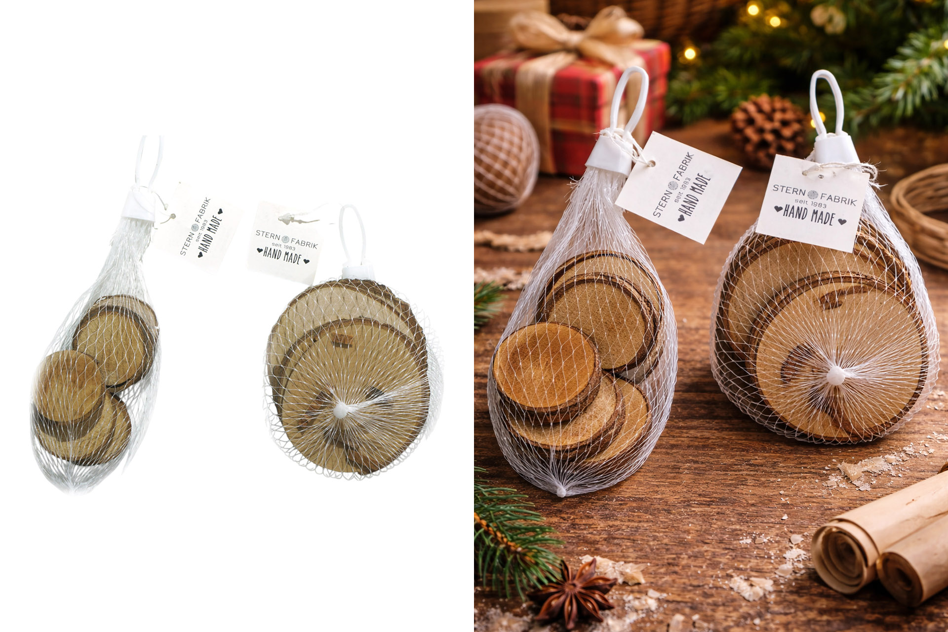 Holzbaumscheiben Ø 9cm 5er + Ø 5cm 8er, sortiert