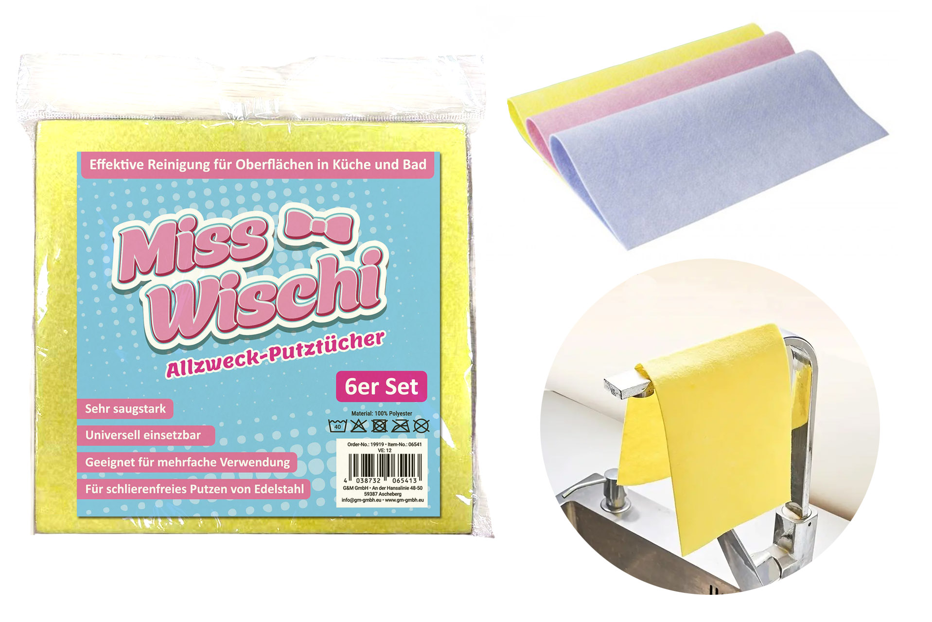 Haushaltstücher, 38x38cm, 6er, 3 Farben