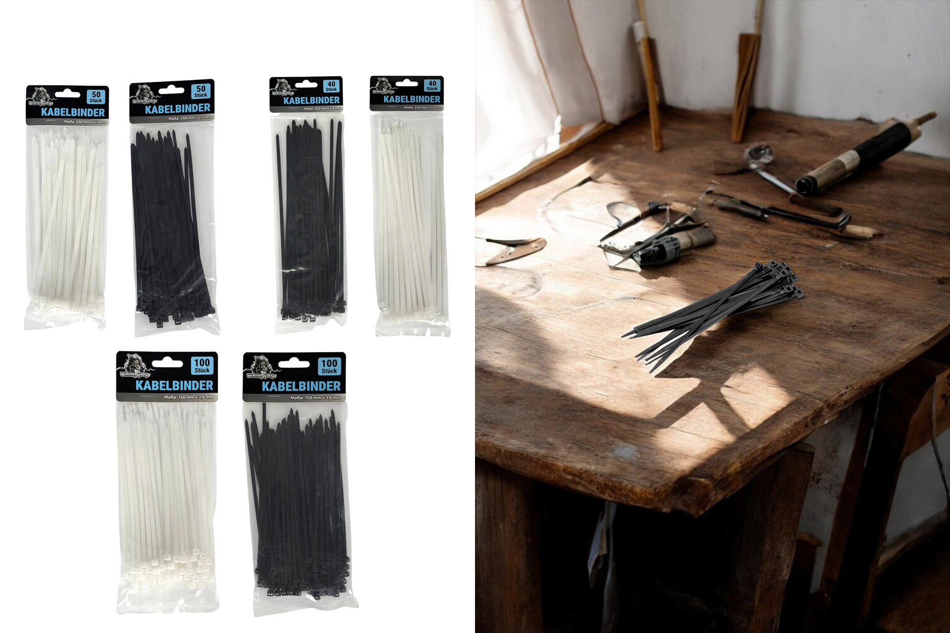 Cable zip tie, 3 lengths, 2 colours