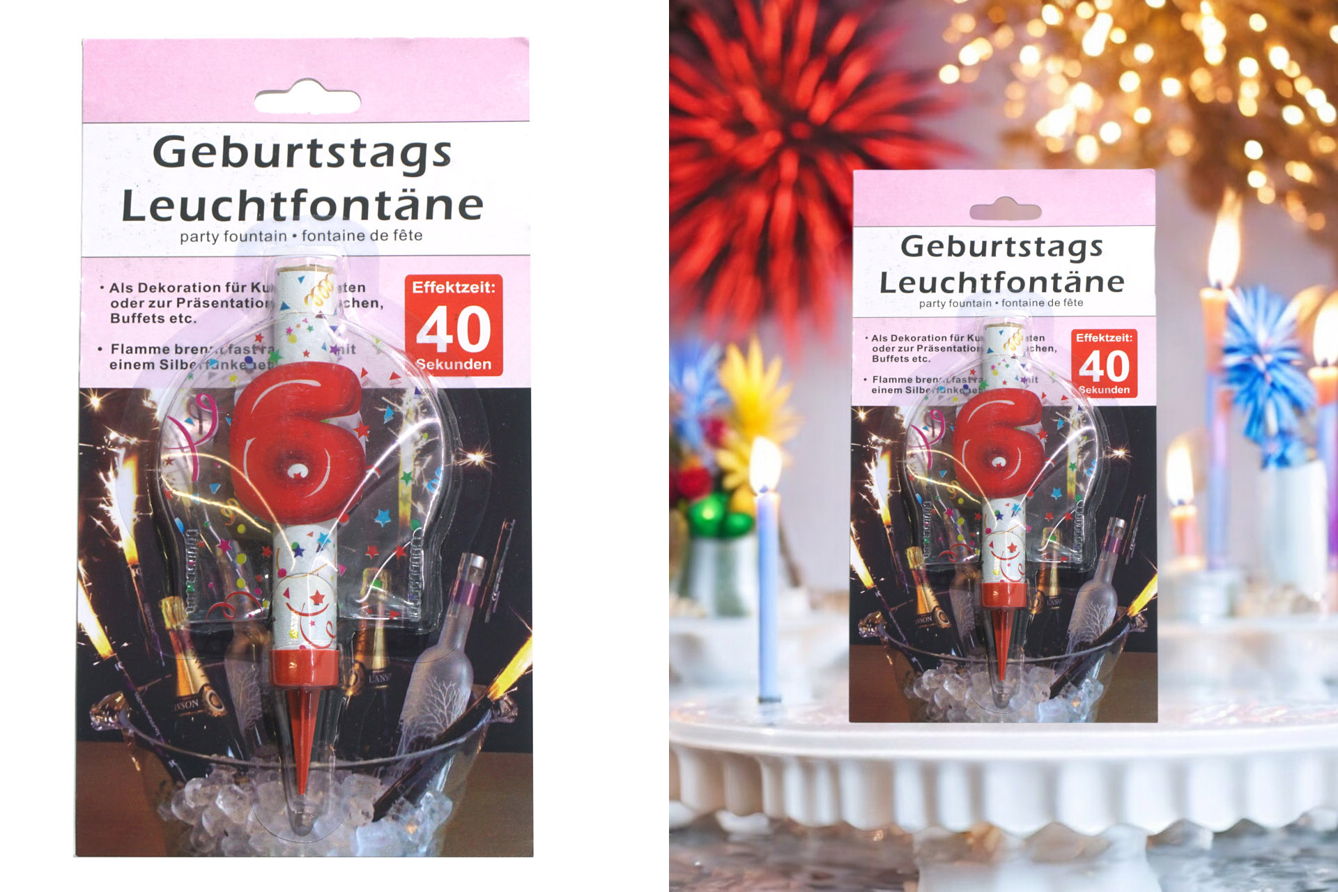 Geburtstagsfontäne Ziffer - 6, Brenndauer 40 Sekunden