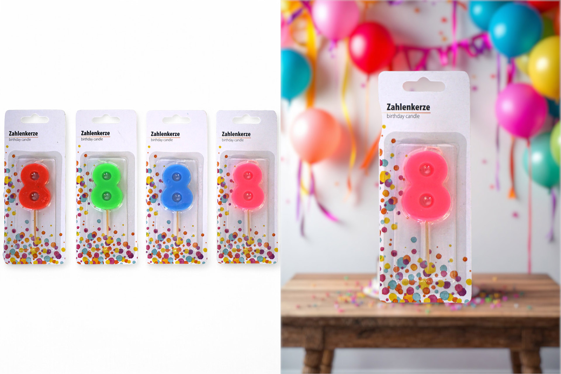 Birthday candle on wooden stick "8"