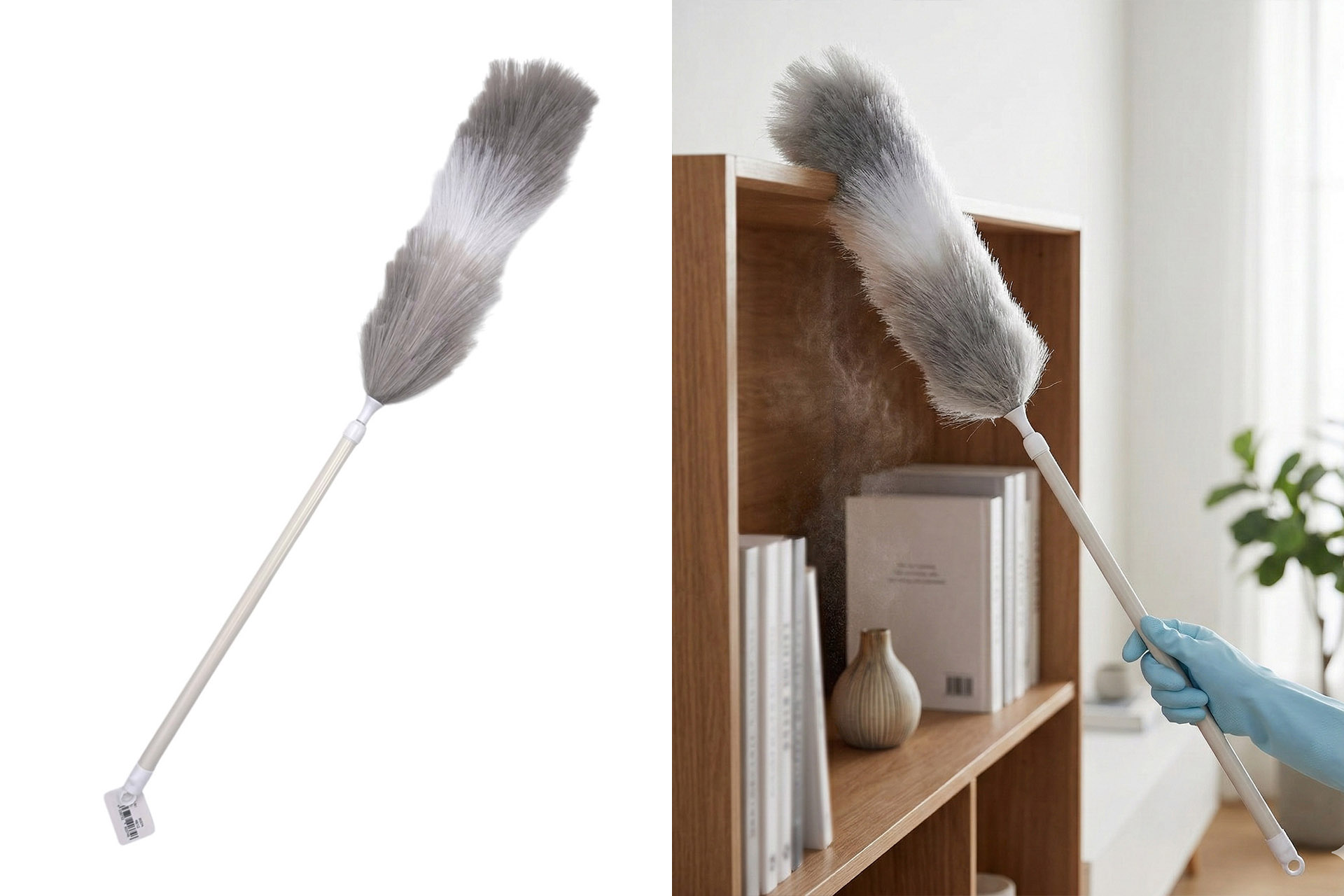 Telescopic feather duster extendable up to 95cm