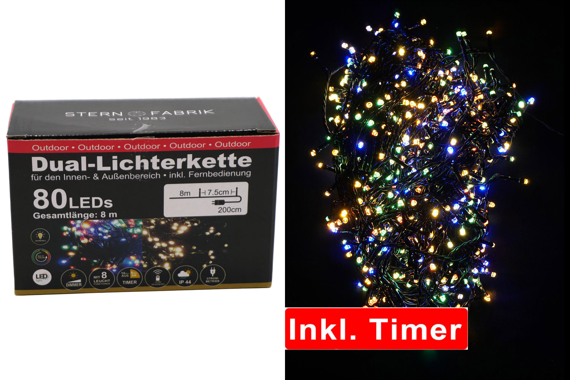 Lichterkette Basic NEU DUAL Lights LED 80er, Timer, In- & Outdoor, IP44, 230V