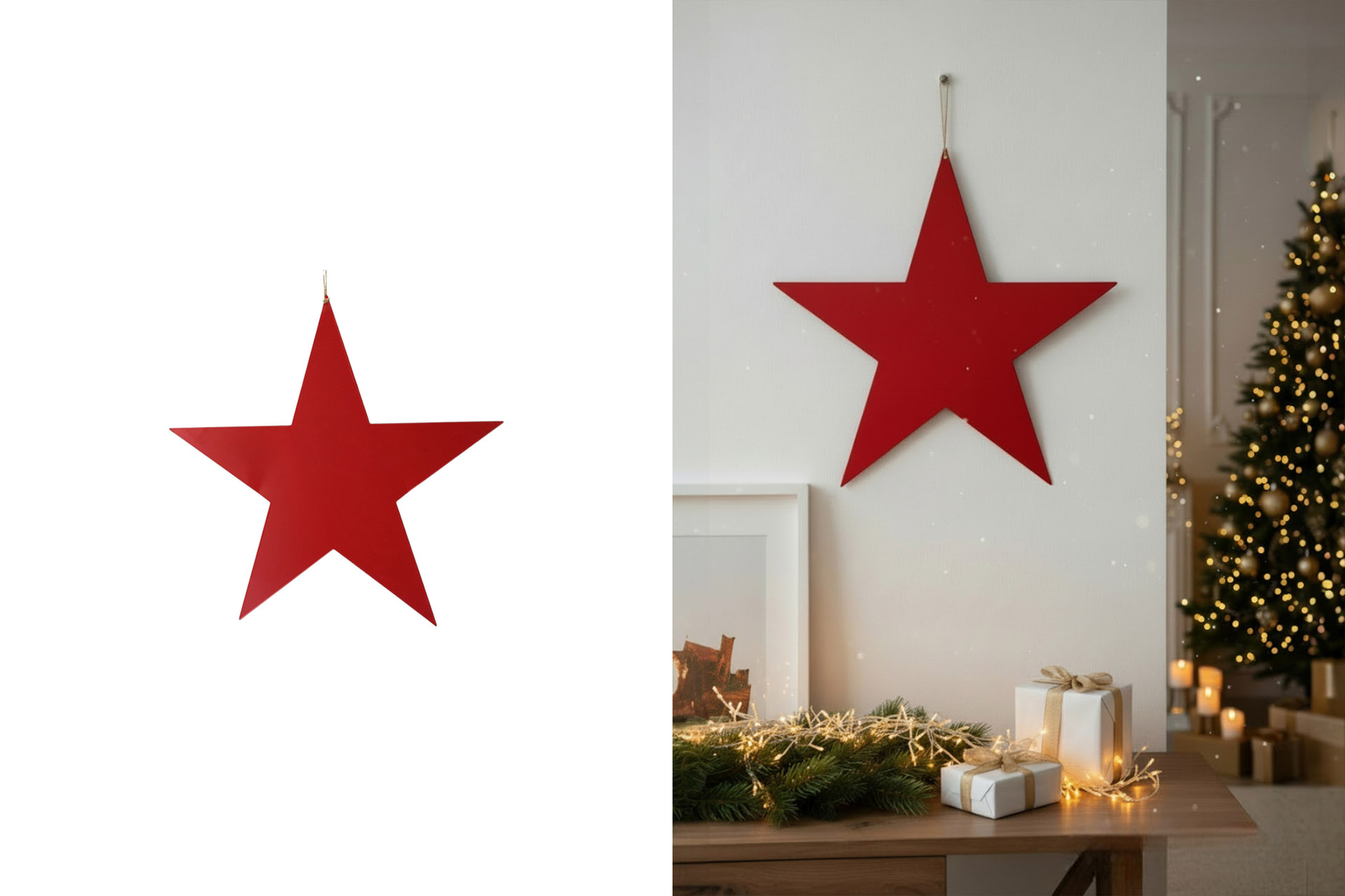 Stern Metall zum hängen, rot, D:15cm