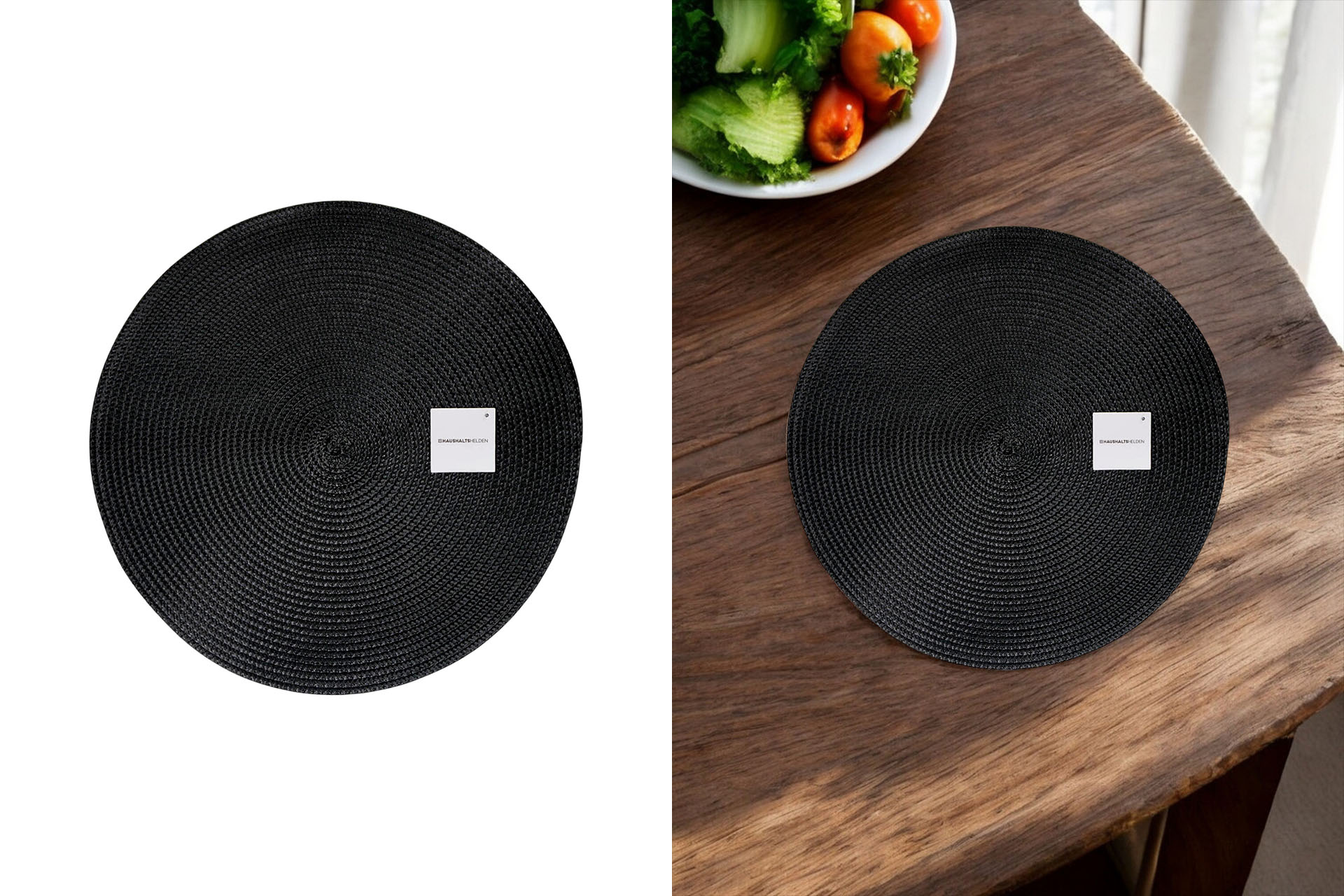 Decorative place mat  "India" Ø 38cm, knitted PP, black