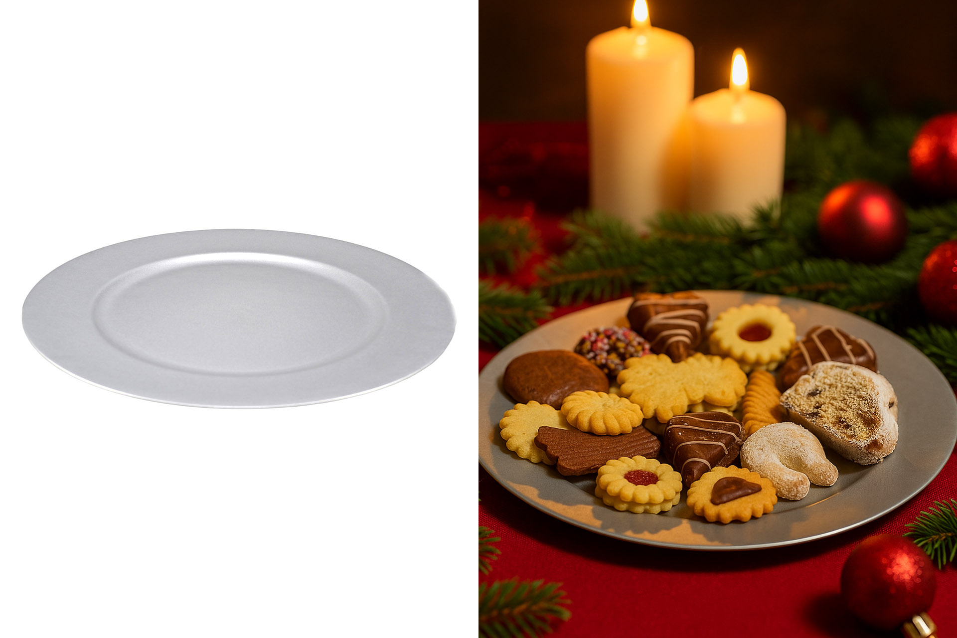 Gebäck- und Dekoteller Weihnachten Ø 33cm, silber