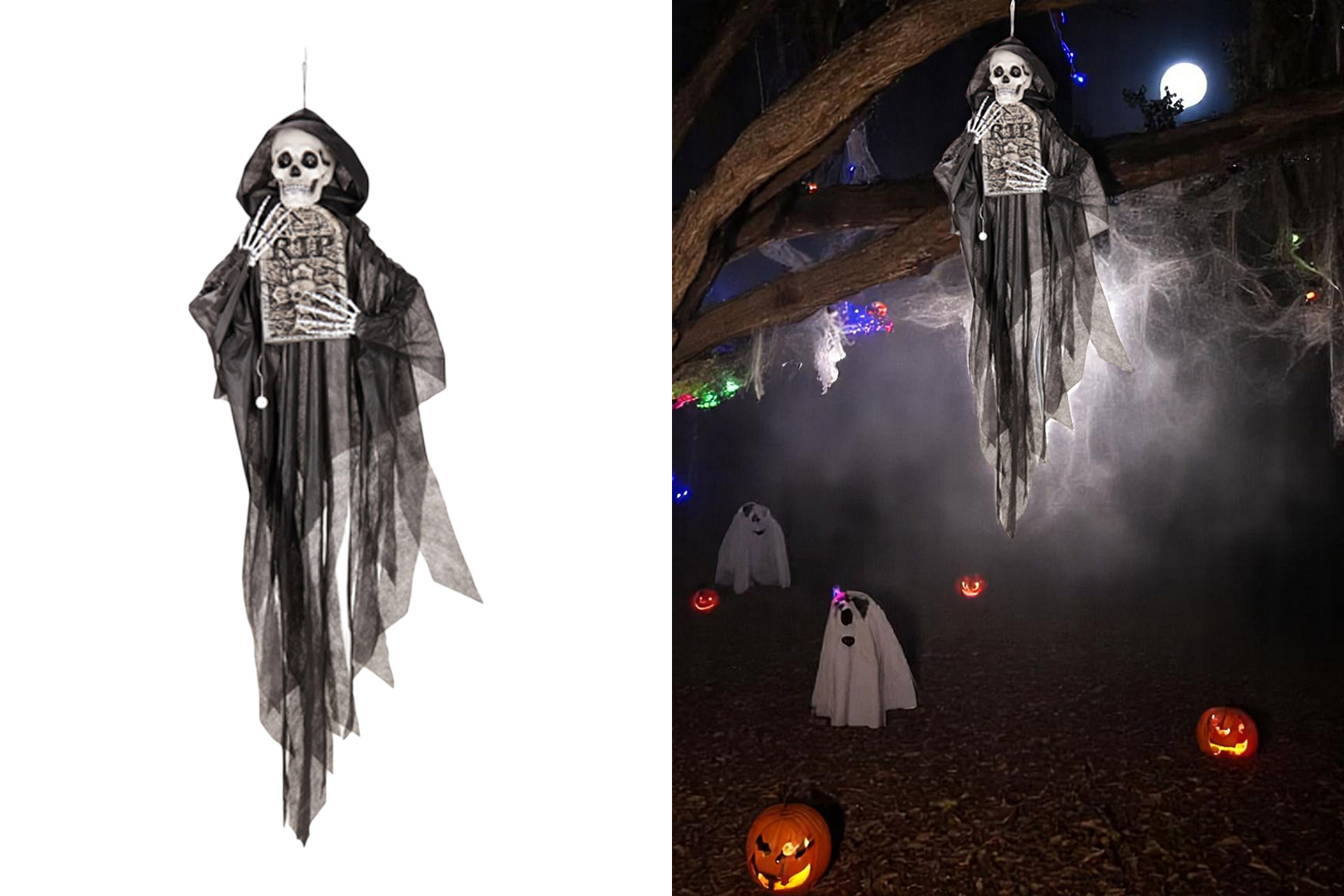 LED Deko Figuren Halloween "Hanging Reaper with Tombstone", 70x19x160cm