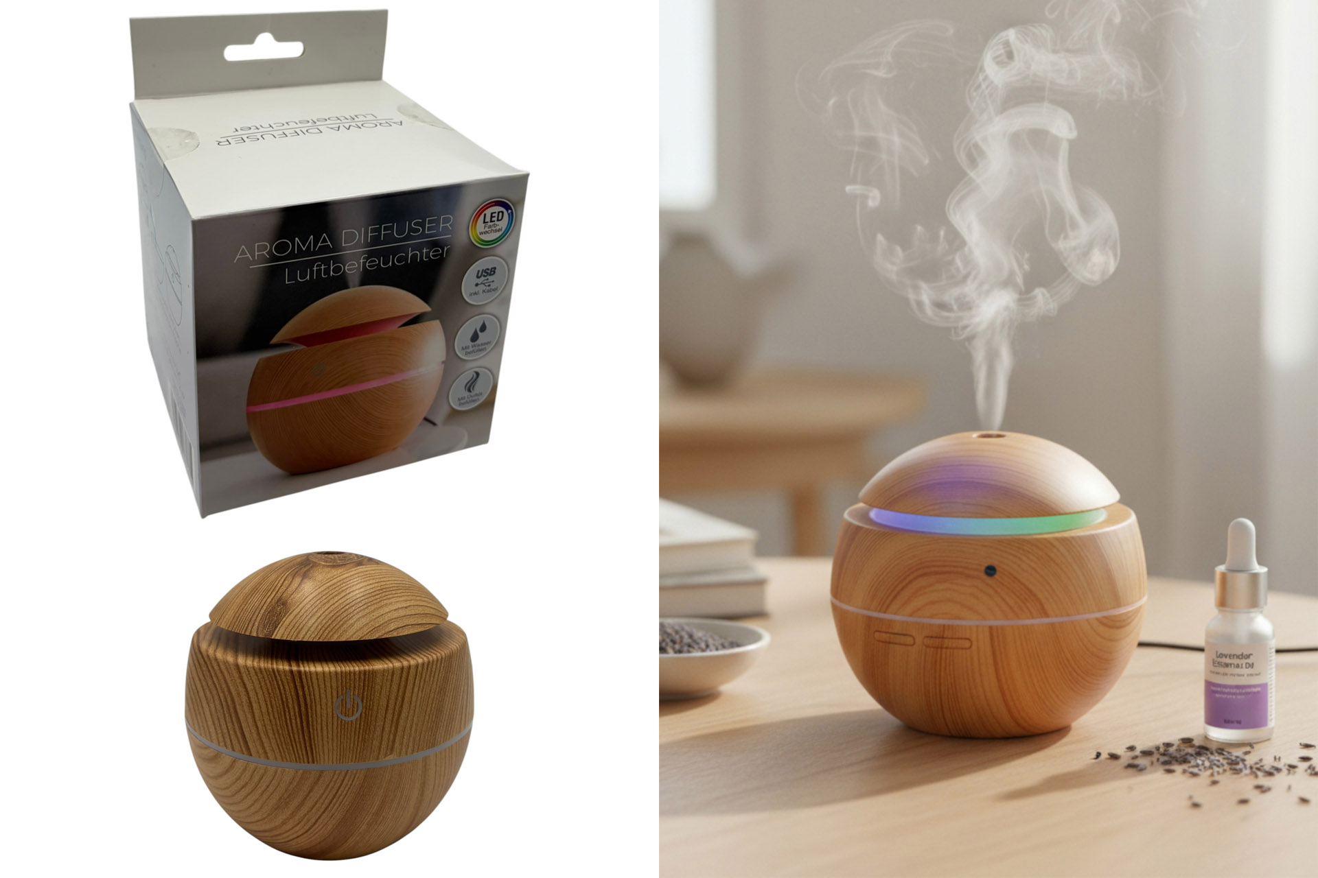 LED Duftspender "Aroma Diffuser" elektrisch, inclusive Kabel USB, Farbwechsel