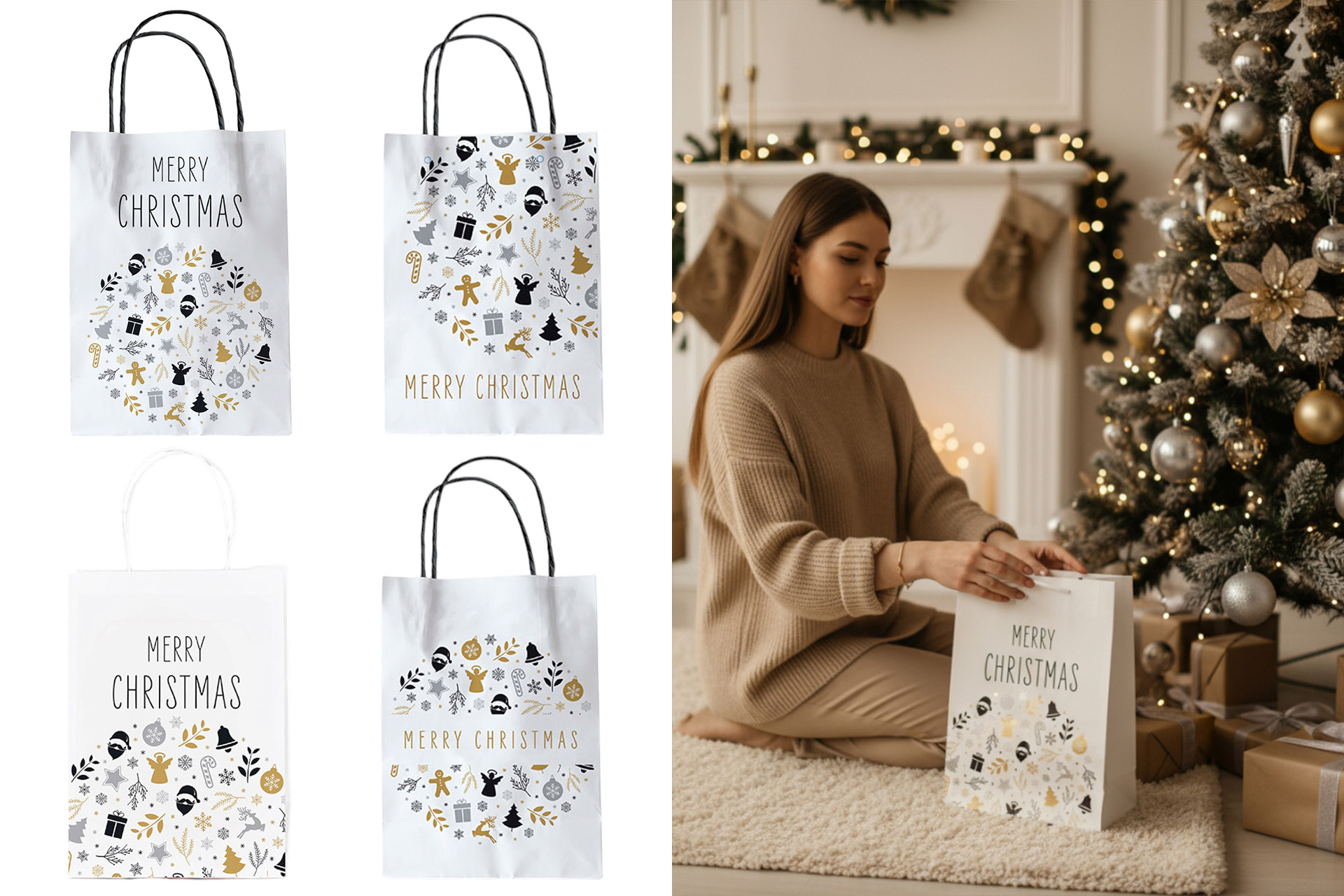 Geschenktüte Weihnachten 18x23x10cm, 4 Designs