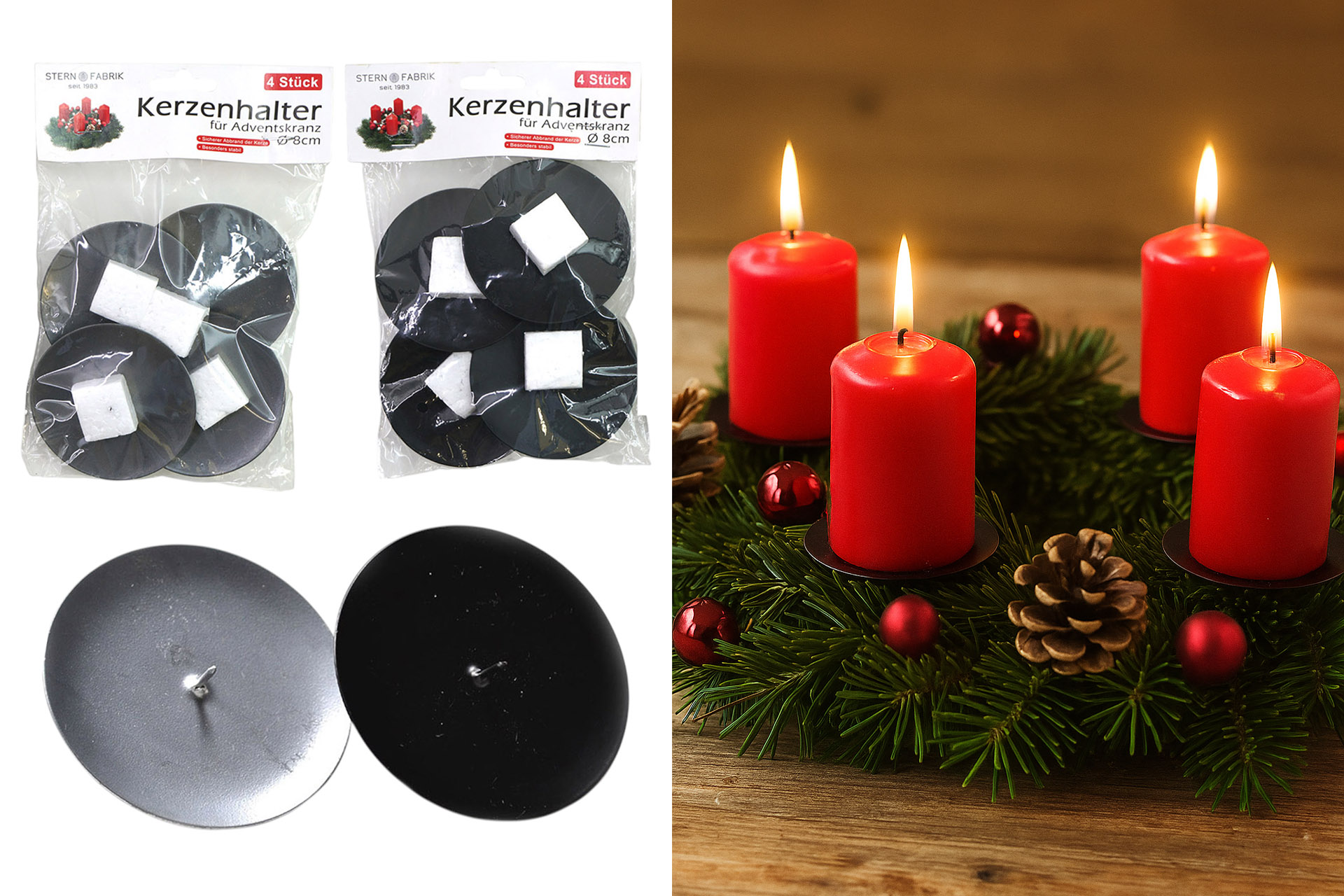 Kerzenhalter für Adventskranz Ø 8cm, 4er